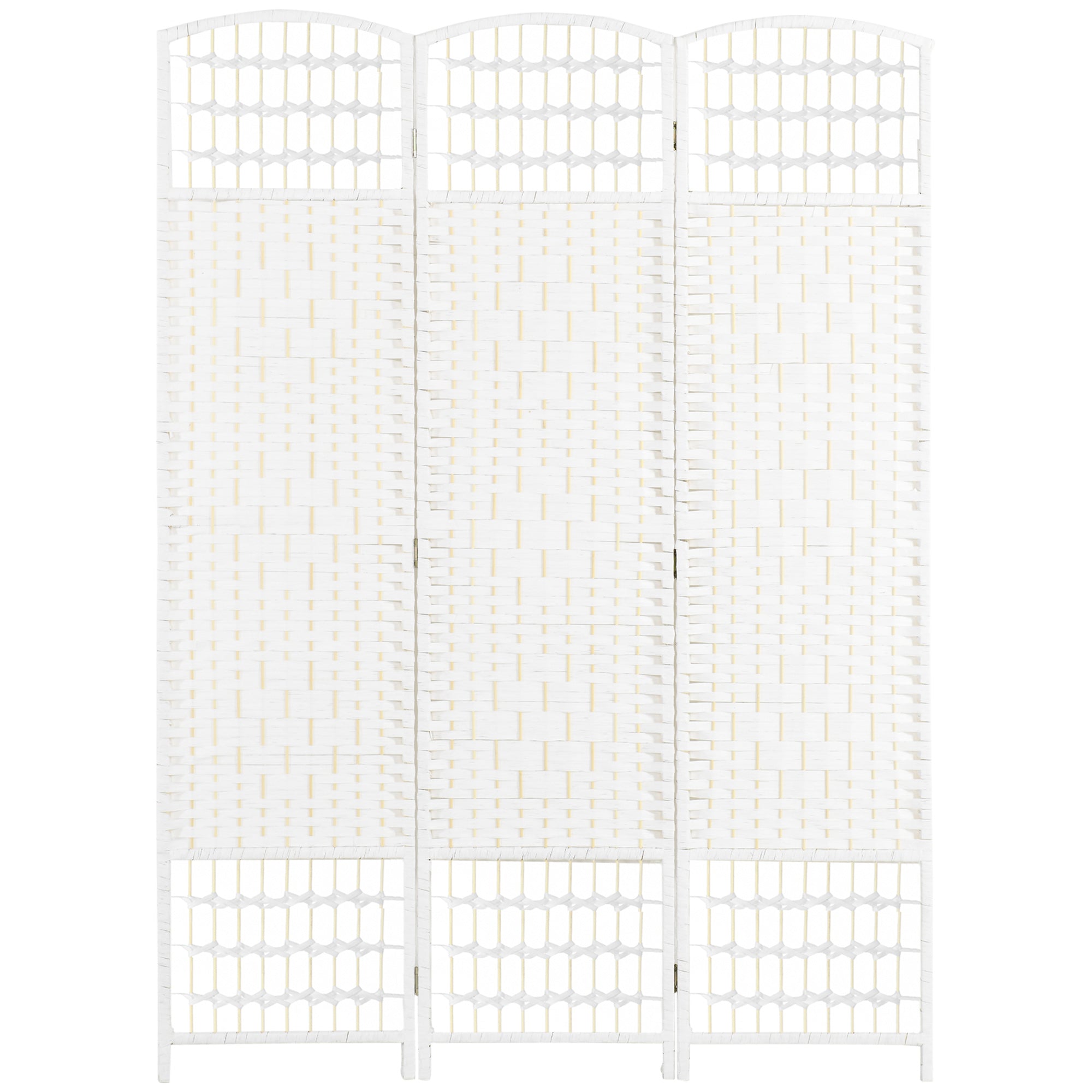 3 Panel Folding Room Divider, Portable Privacy Screen, Wave Fiber, White