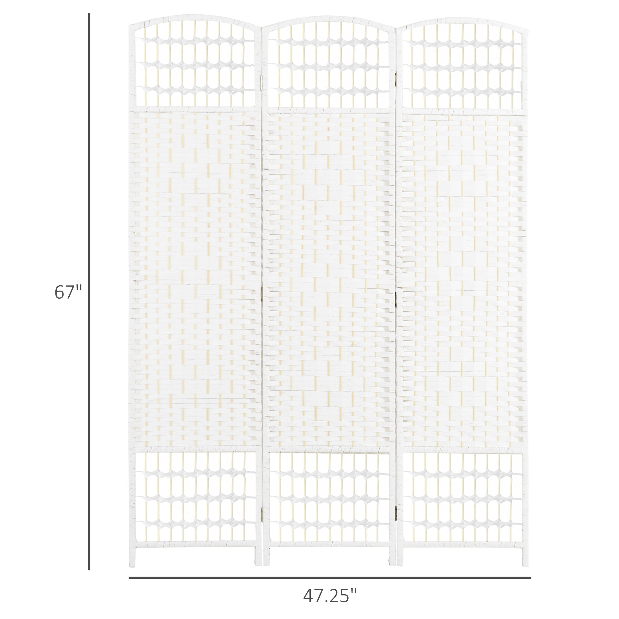 3 Panel Folding Room Divider, Portable Privacy Screen, Wave Fiber, White