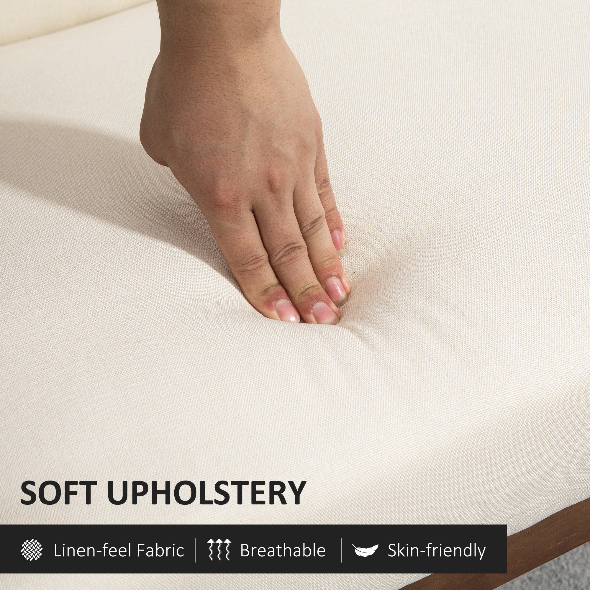 HOMCOM 48" Loveseat Sofa for Bedroom, Modern Love Seats Furniture, Upholstered 2 Seater Couch with Rubber Wood Legs, Cream White