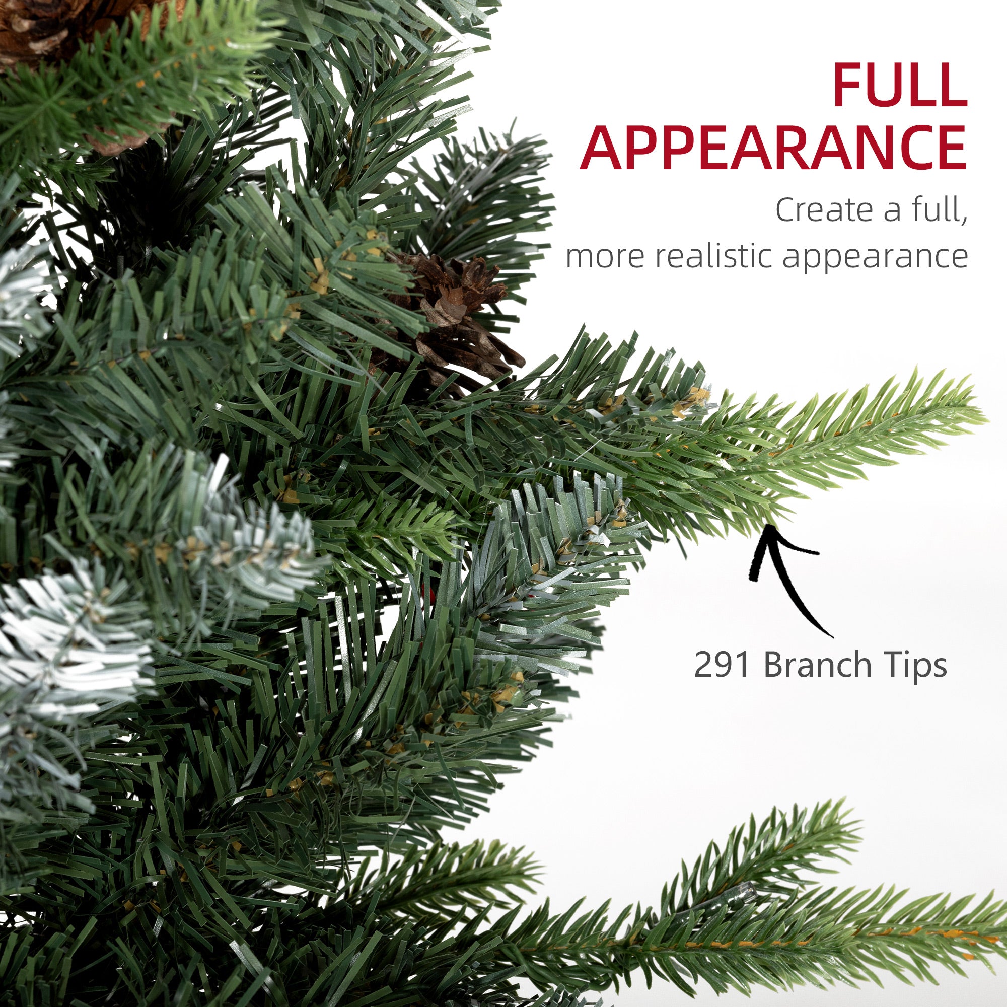 HOMCOM 2 Pieces 3ft Prelit Artificial Christmas Tree with LED Light and 291 Tips, Concrete Base, Tabletop Xmas Tree with Pine Cones and Red Berries, Green