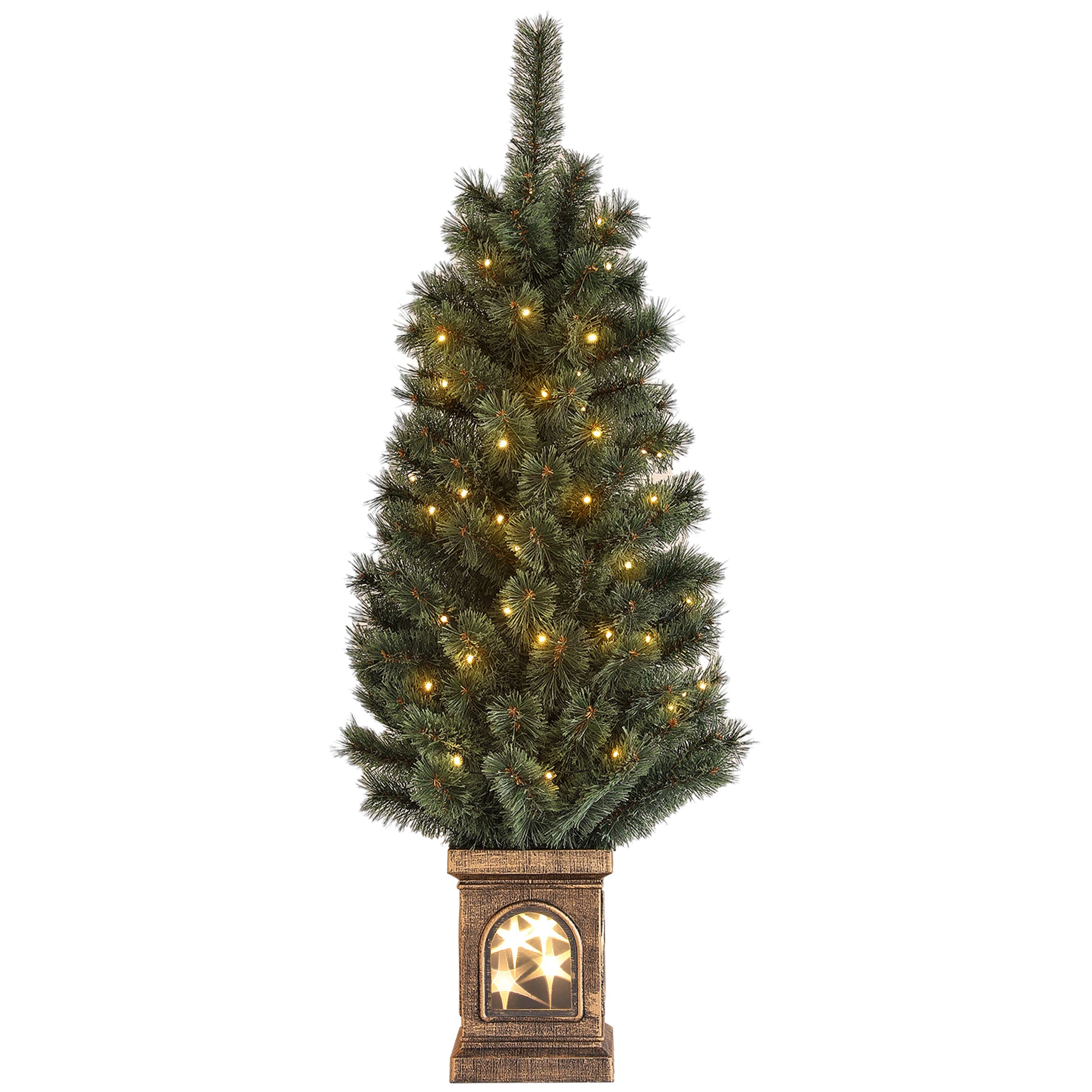 HOMCOM 4ft Artificial Christmas Tree with 80 Warm White LED Lights, 8 Modes and Remote, Realistic Xmas Tree with Square Stand for Party Decoration, Green