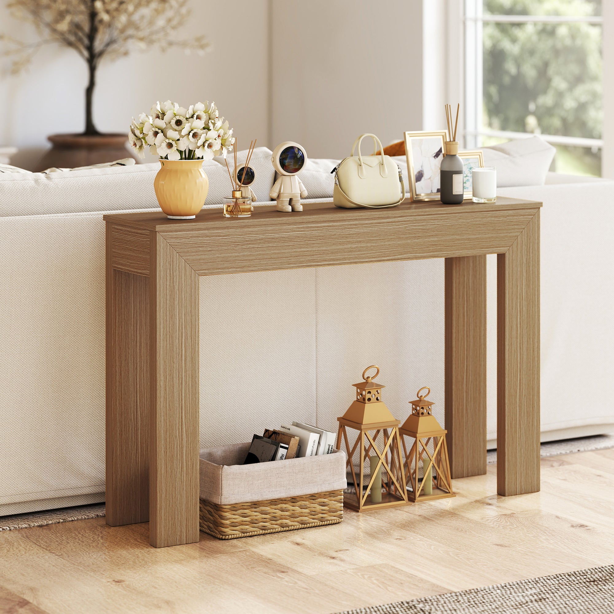 Modern Console Table, 47" Narrow Entryway Table for Living Room, Hallway, Natural Wood