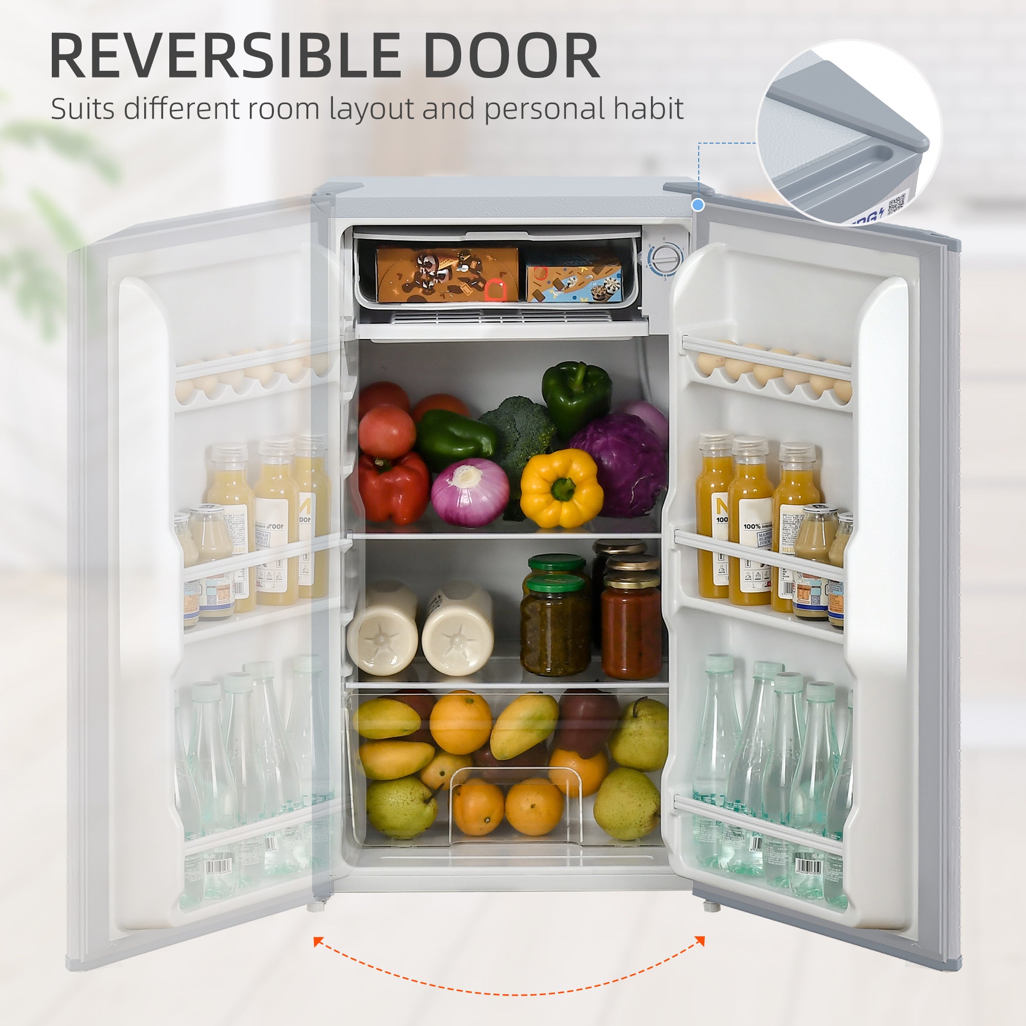 HOMCOM 91 Litre Freestanding Under Counter Fridge Freezer with Chiller Box, Reversible Door, Adjustable Thermostat, 47.5cm Wide, Grey