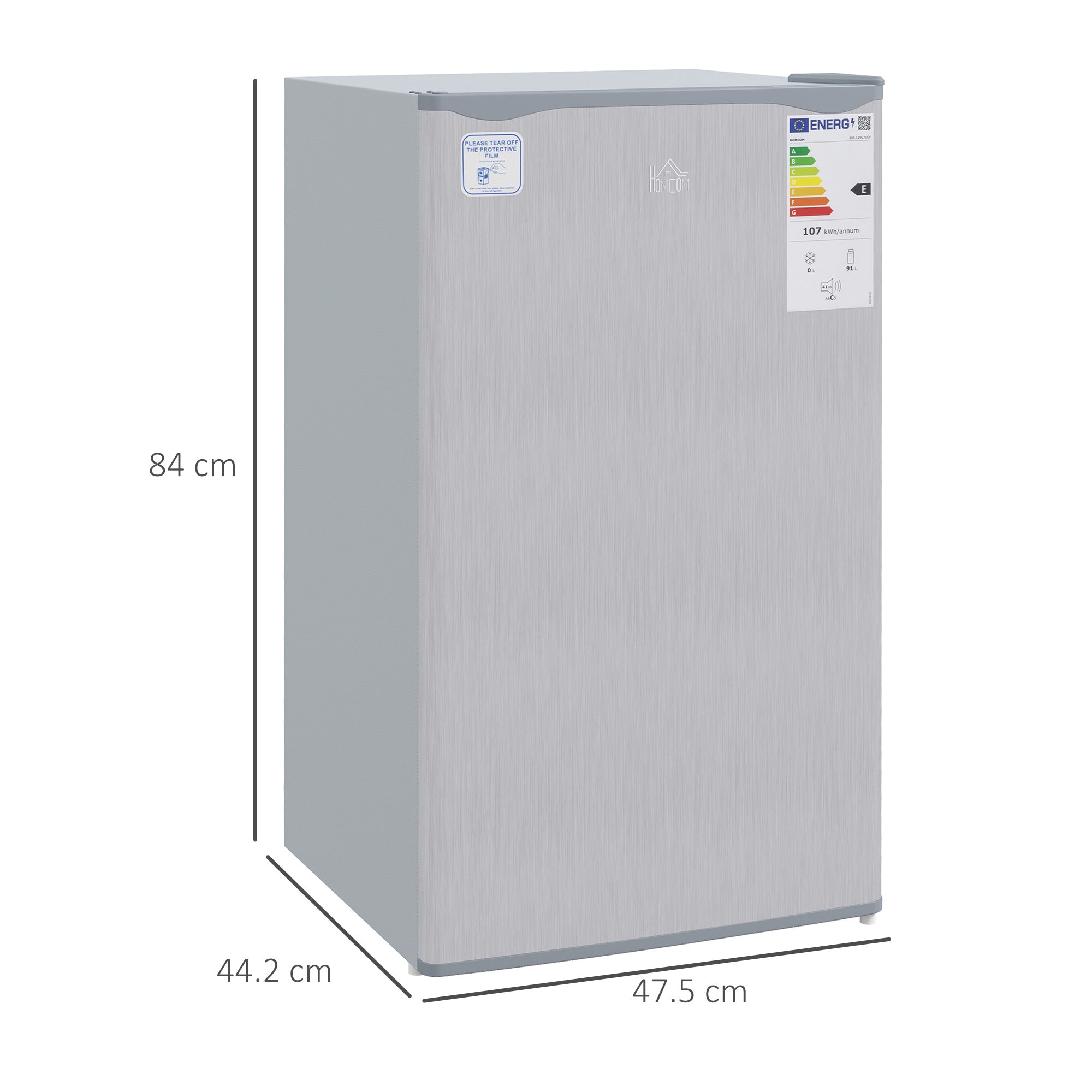 HOMCOM 91 Litre Freestanding Under Counter Fridge Freezer with Chiller Box, Reversible Door, Adjustable Thermostat, 47.5cm Wide, Grey