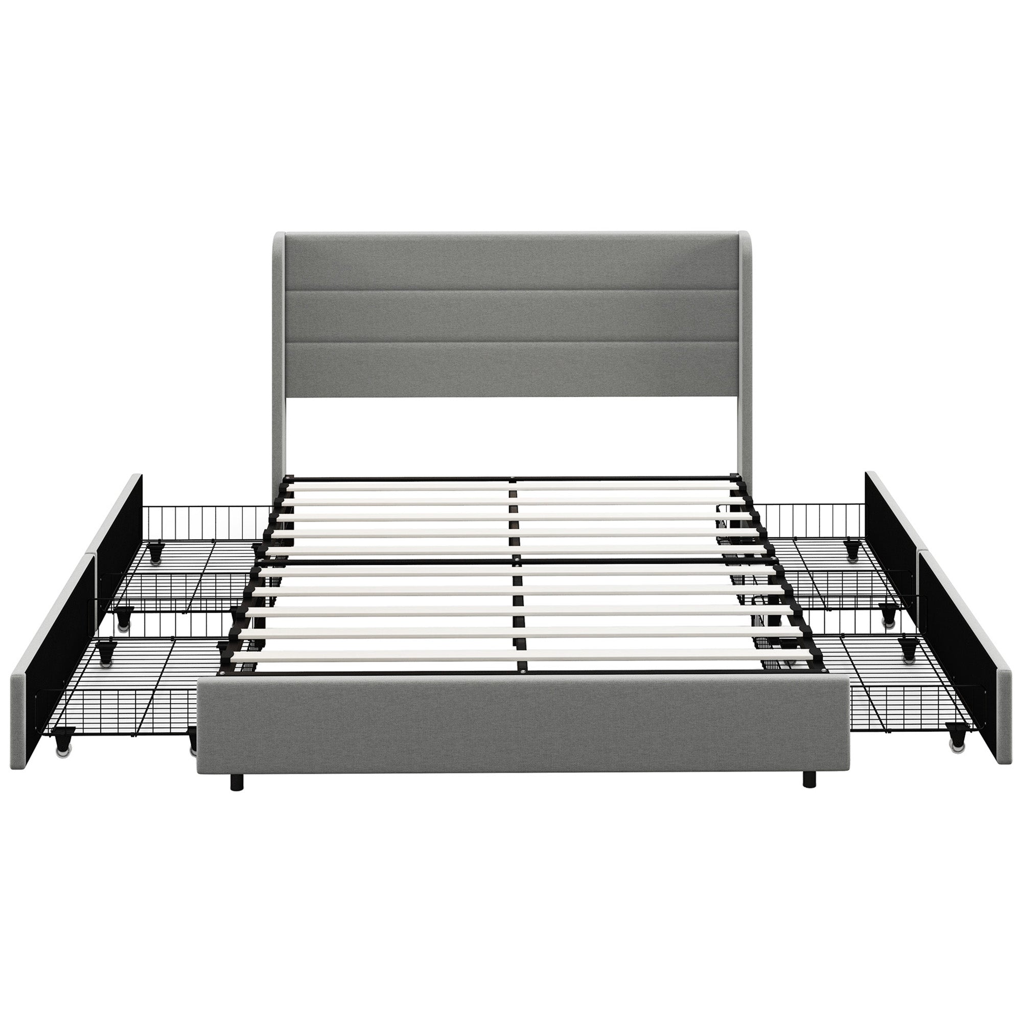 Queen Bed Frame with Storage Drawers Headboard Wood Slats Noise Free Light Gray - HOMCOM
