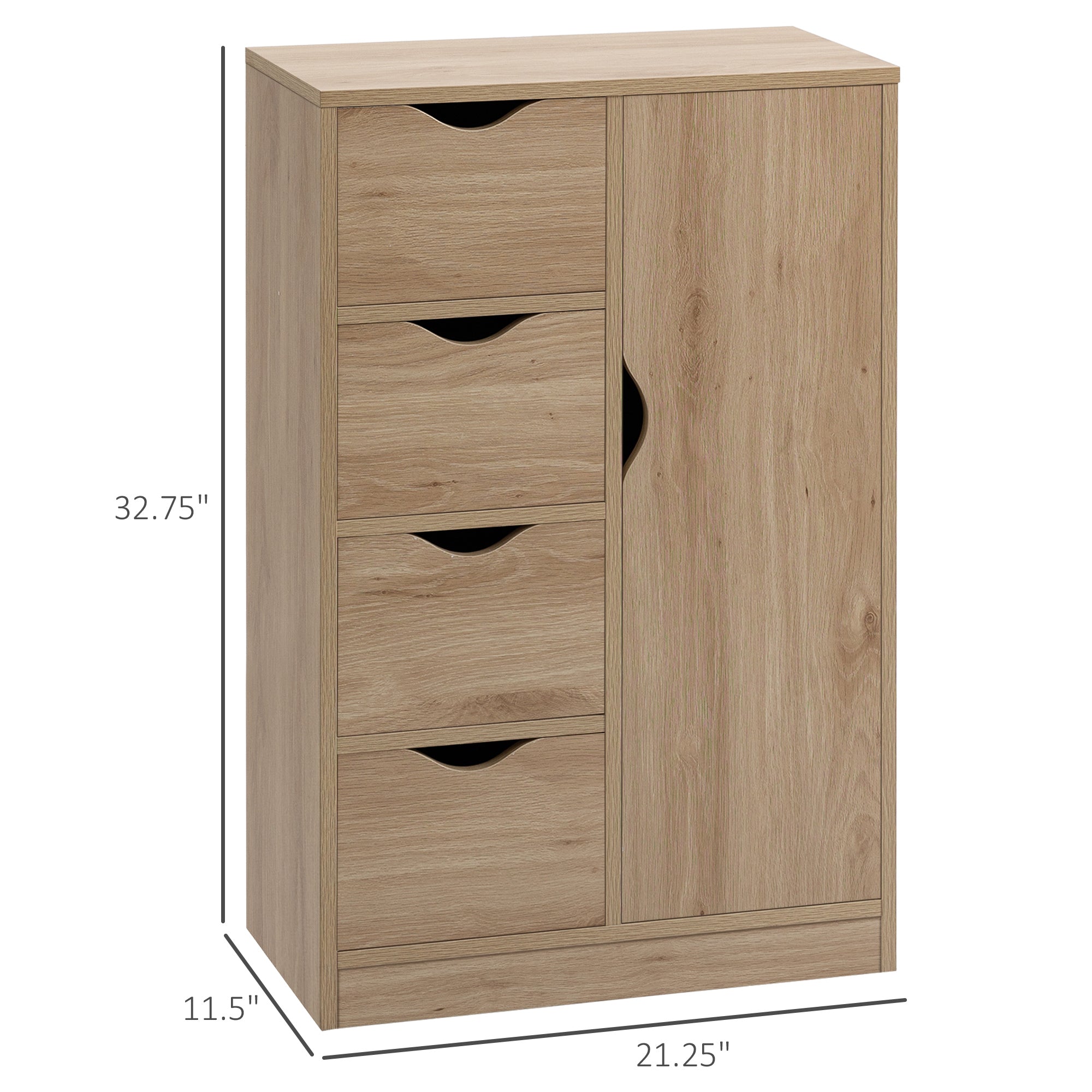 Freestanding Storage Cabinet Bathroom Floor Cabinet with 4 Drawers and Door Oak