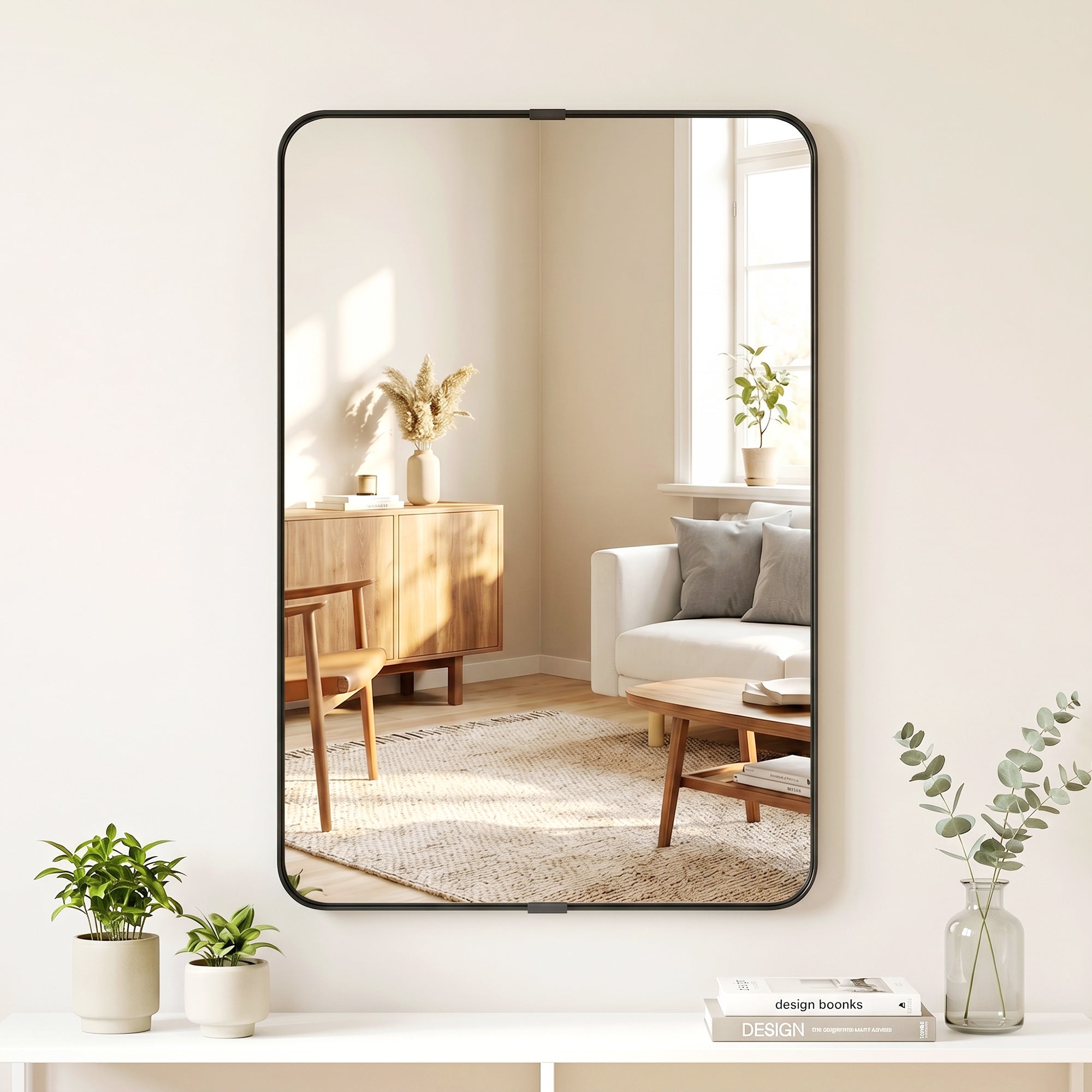 Rectangular Wall Mirror, 90 x 60 cm Wall Mounted Bathroom Mirror with Aluminium Alloy Frame and Tempered Glass for Hallway, Living Room, Bedroom, Black