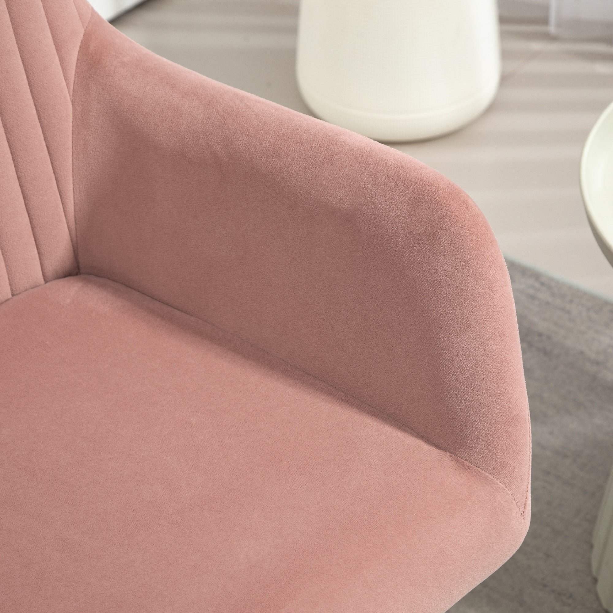 HOMCOM Modern Accent Chair, Velvet-Touch Fabric Upholstered Armchair with Metal Base for Living Room, Bedroom and Dinning Room, Pink