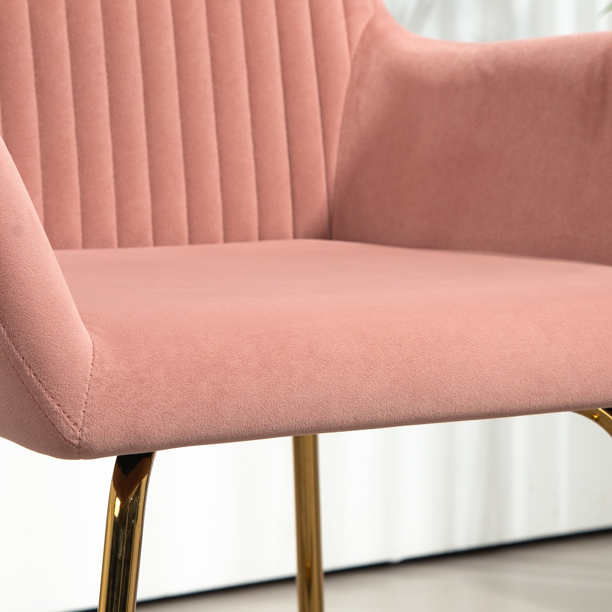 HOMCOM Modern Accent Chair, Velvet-Touch Fabric Upholstered Armchair with Metal Base for Living Room, Bedroom and Dinning Room, Pink