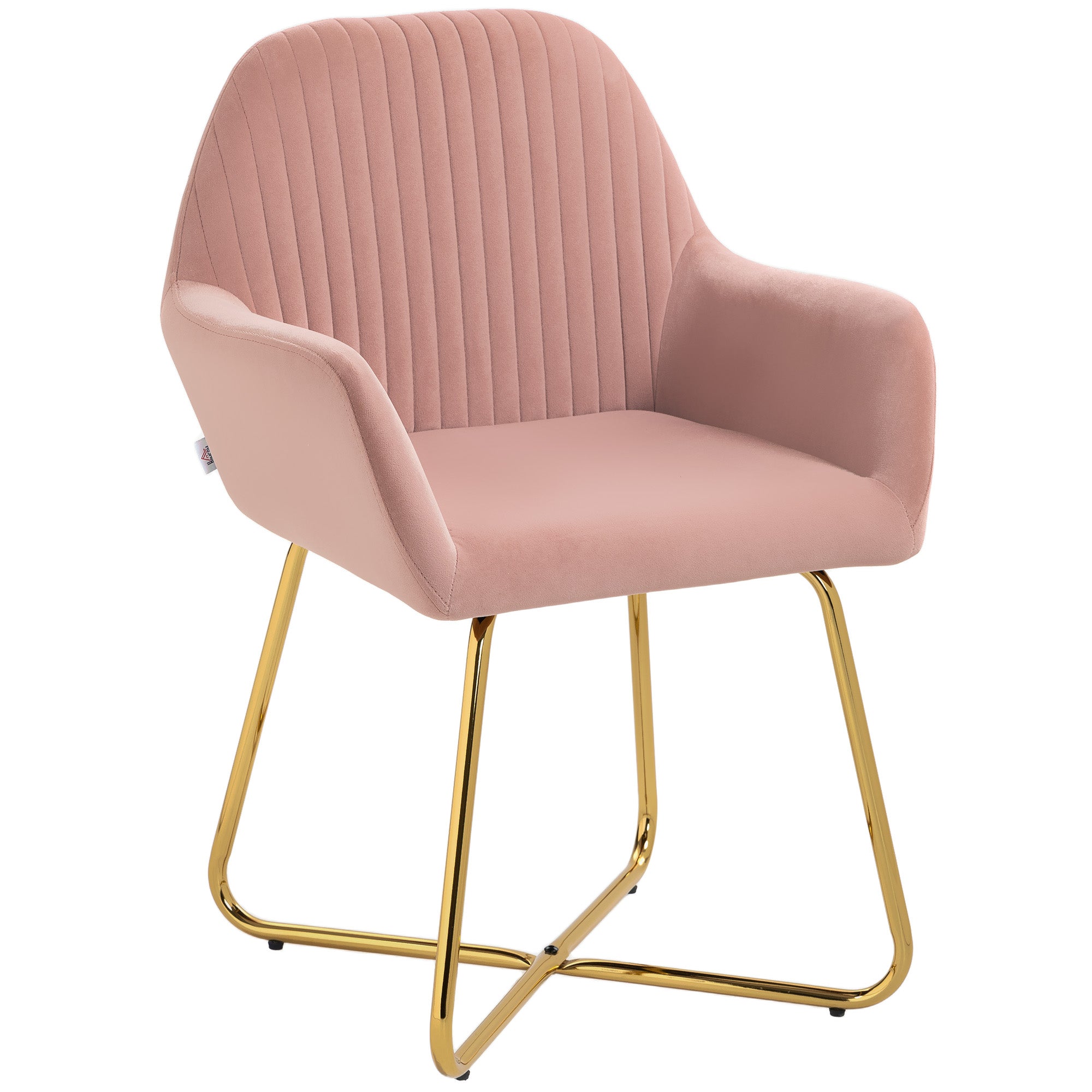HOMCOM Modern Accent Chair, Velvet-Touch Fabric Upholstered Armchair with Metal Base for Living Room, Bedroom and Dinning Room, Pink
