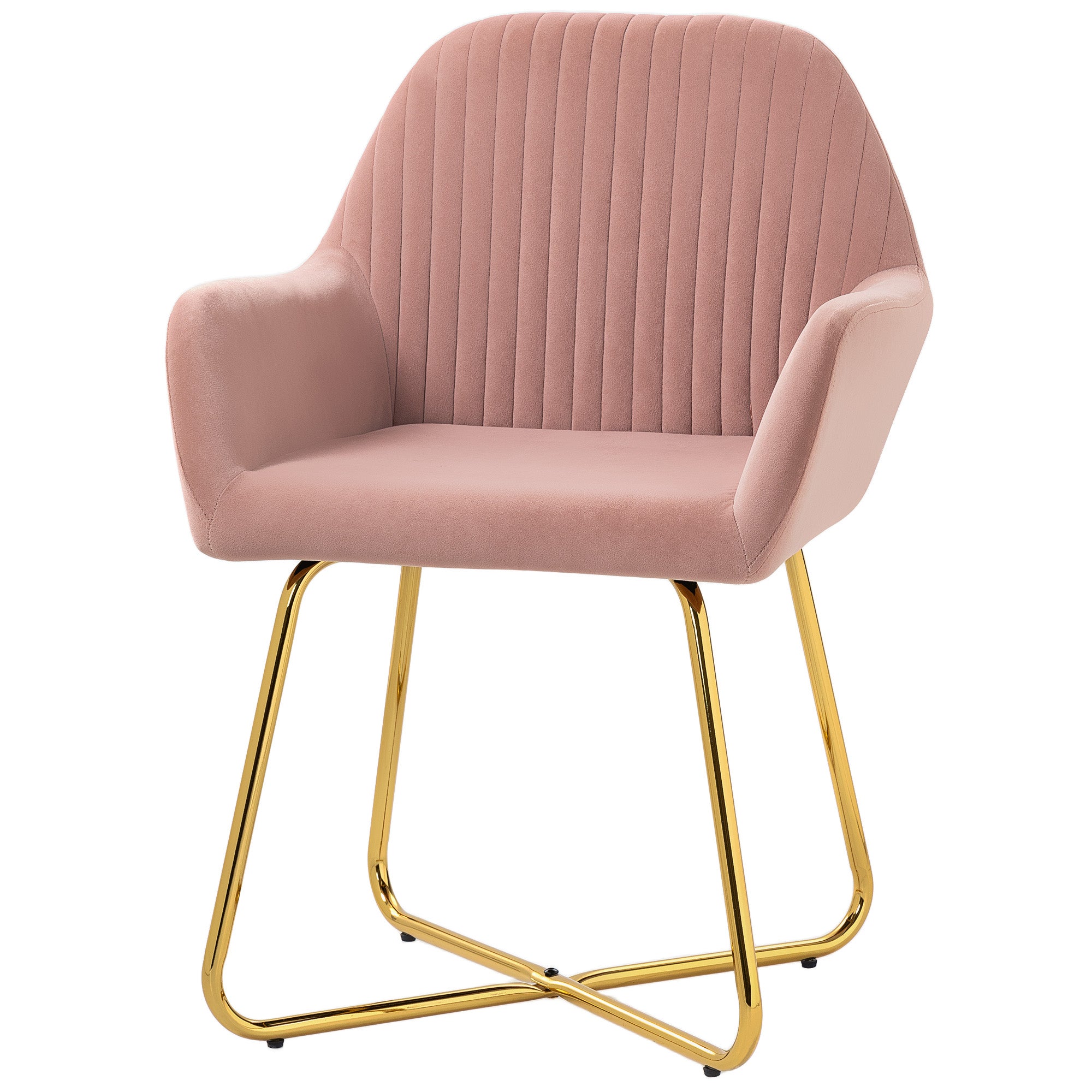 HOMCOM Modern Accent Chair, Velvet-Touch Fabric Upholstered Armchair with Metal Base for Living Room, Bedroom and Dinning Room, Pink