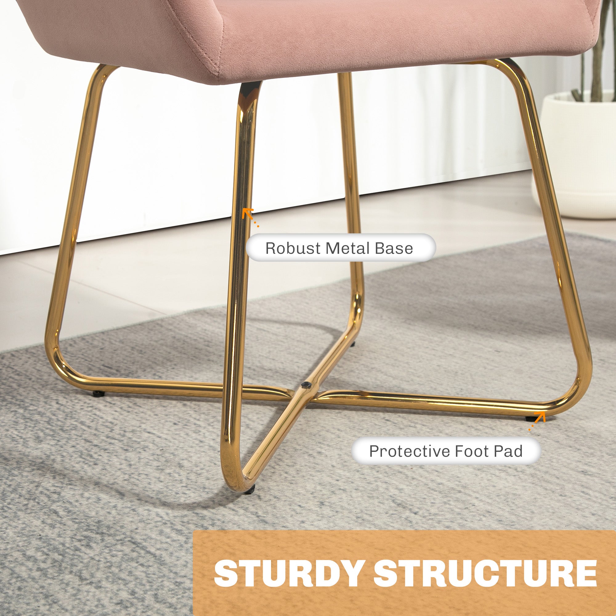 HOMCOM Modern Accent Chair, Velvet-Touch Fabric Upholstered Armchair with Metal Base for Living Room, Bedroom and Dinning Room, Pink