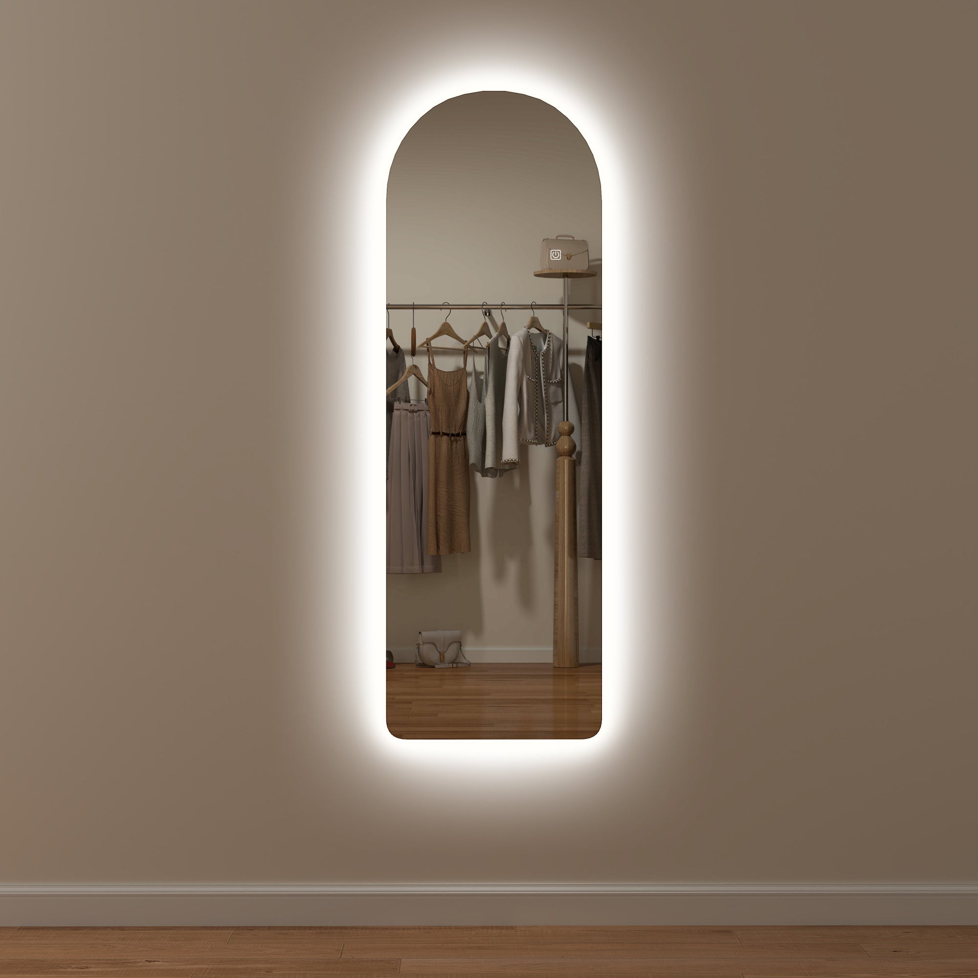 HOMCOM Arched Full Length Mirror with LED Lights, 120 x 40cm Backlit Frameless Wall Mirror with Dimming and 3 Colour Lighting for Living Room, Bedroom, Clear