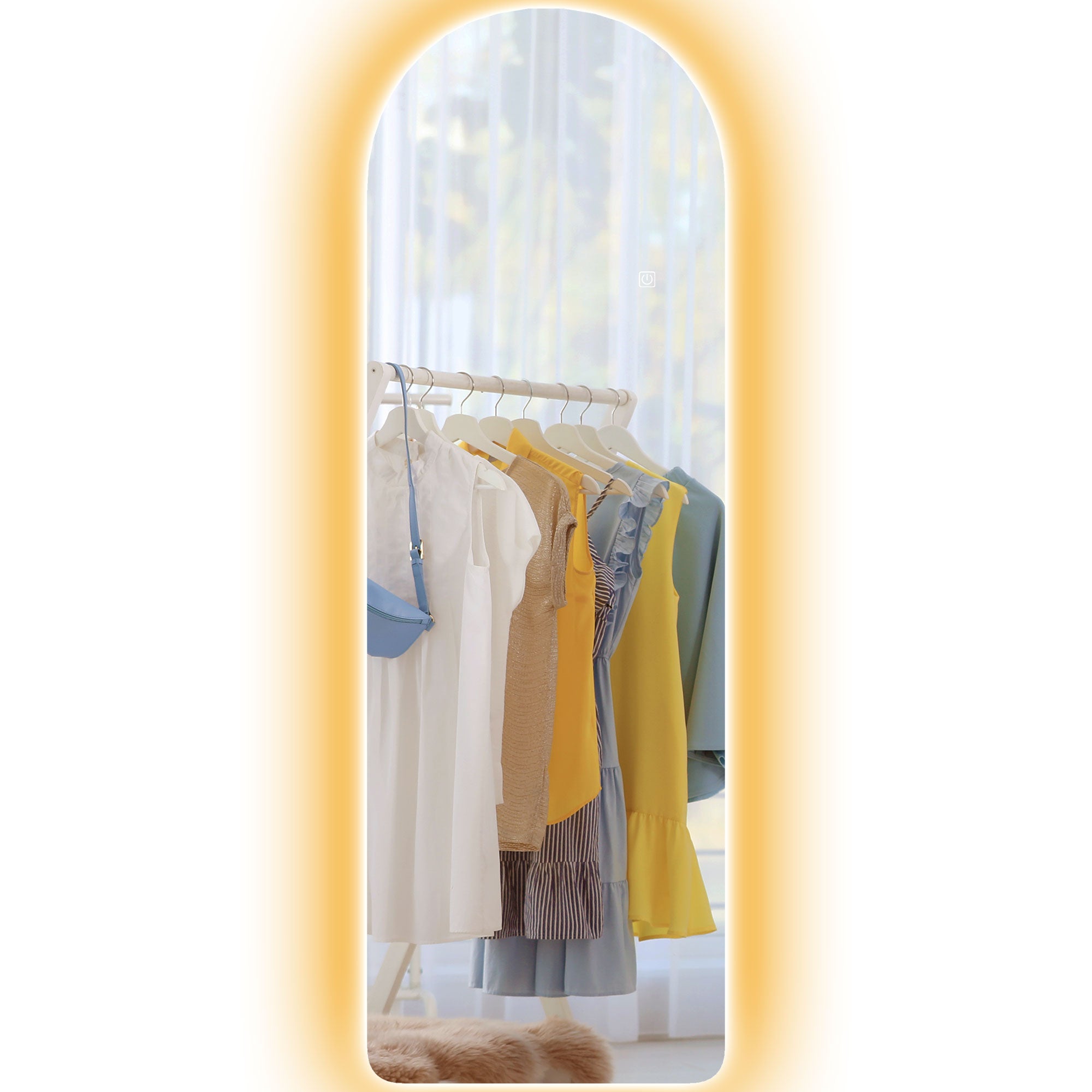 HOMCOM Arched Full Length Mirror with LED Lights, 120 x 40cm Backlit Frameless Wall Mirror with Dimming and 3 Colour Lighting for Living Room, Bedroom, Clear