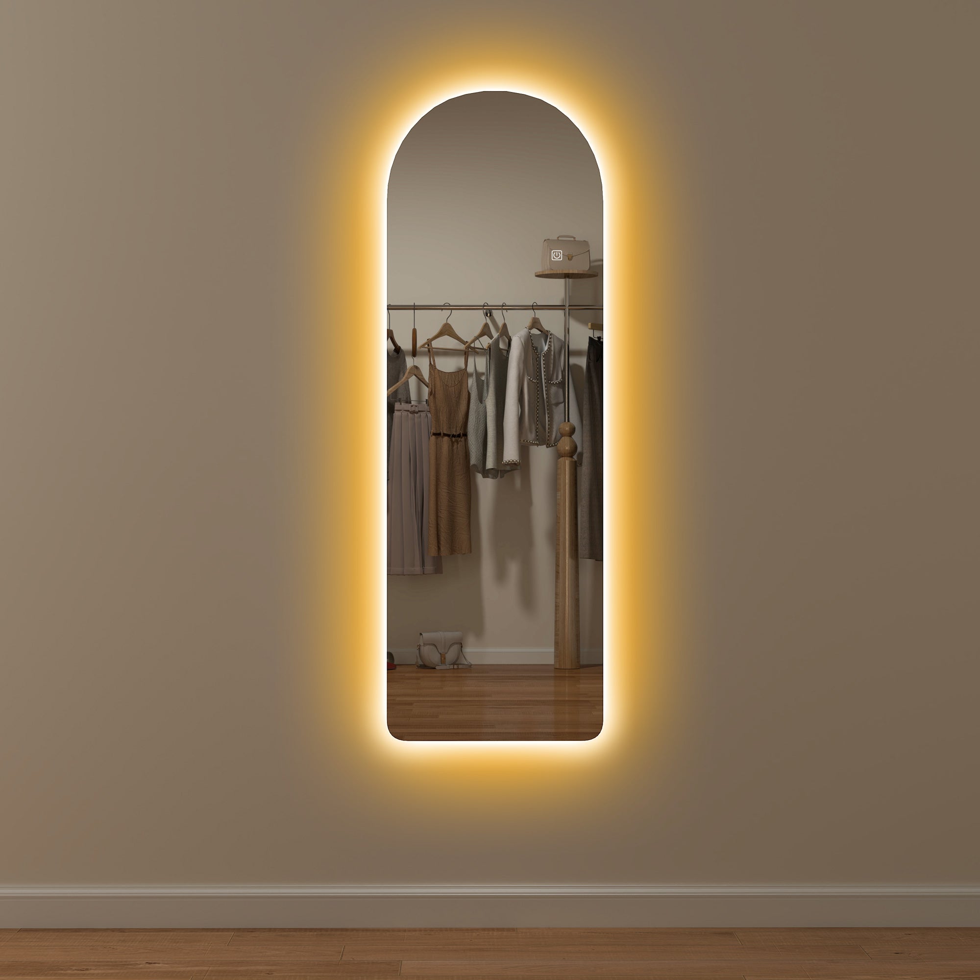 HOMCOM Arched Full Length Mirror with LED Lights, 120 x 40cm Backlit Frameless Wall Mirror with Dimming and 3 Colour Lighting for Living Room, Bedroom, Clear