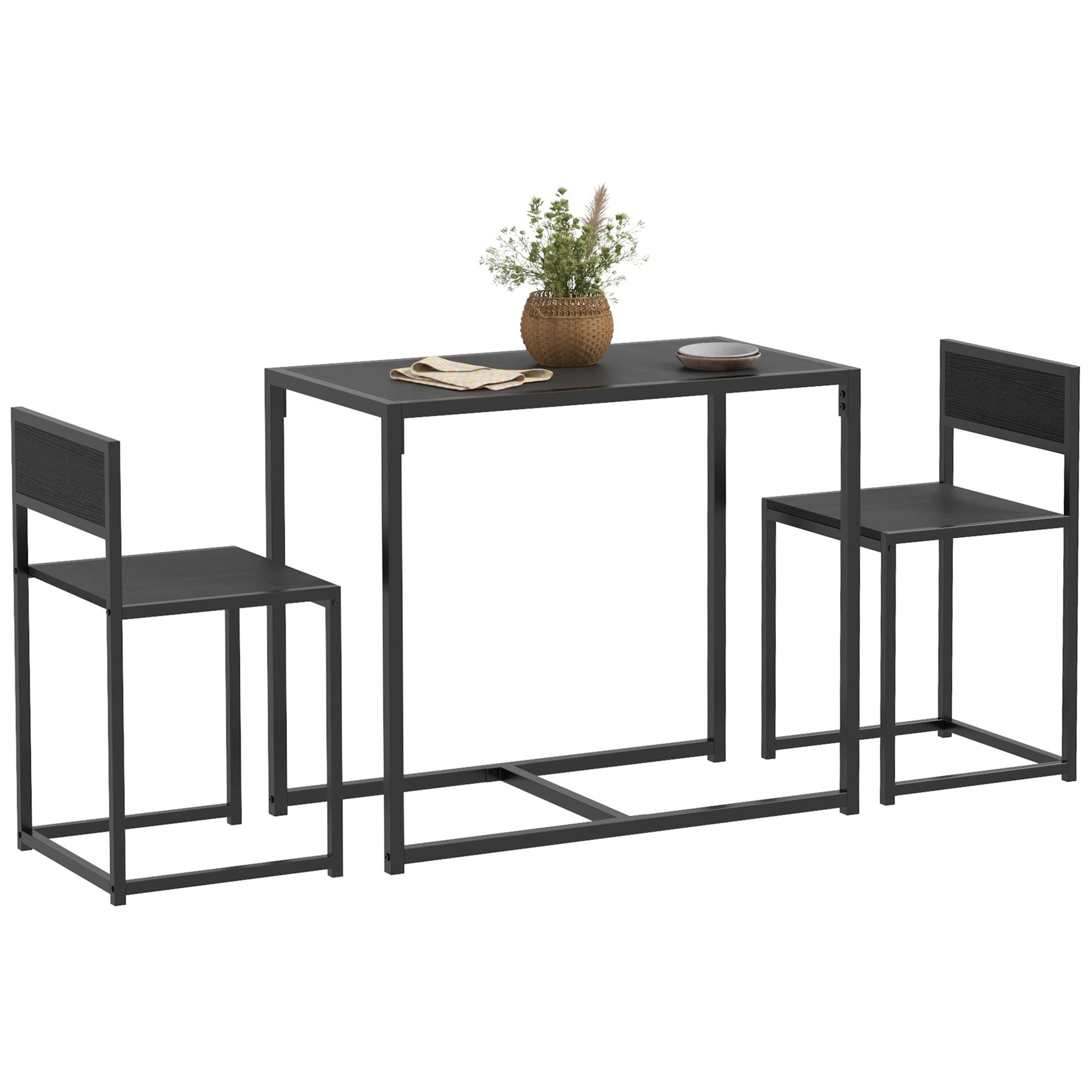 3-Piece Dining Room Set, Industrial Kitchen Rectangular Table & 2 Dining Chairs, Black