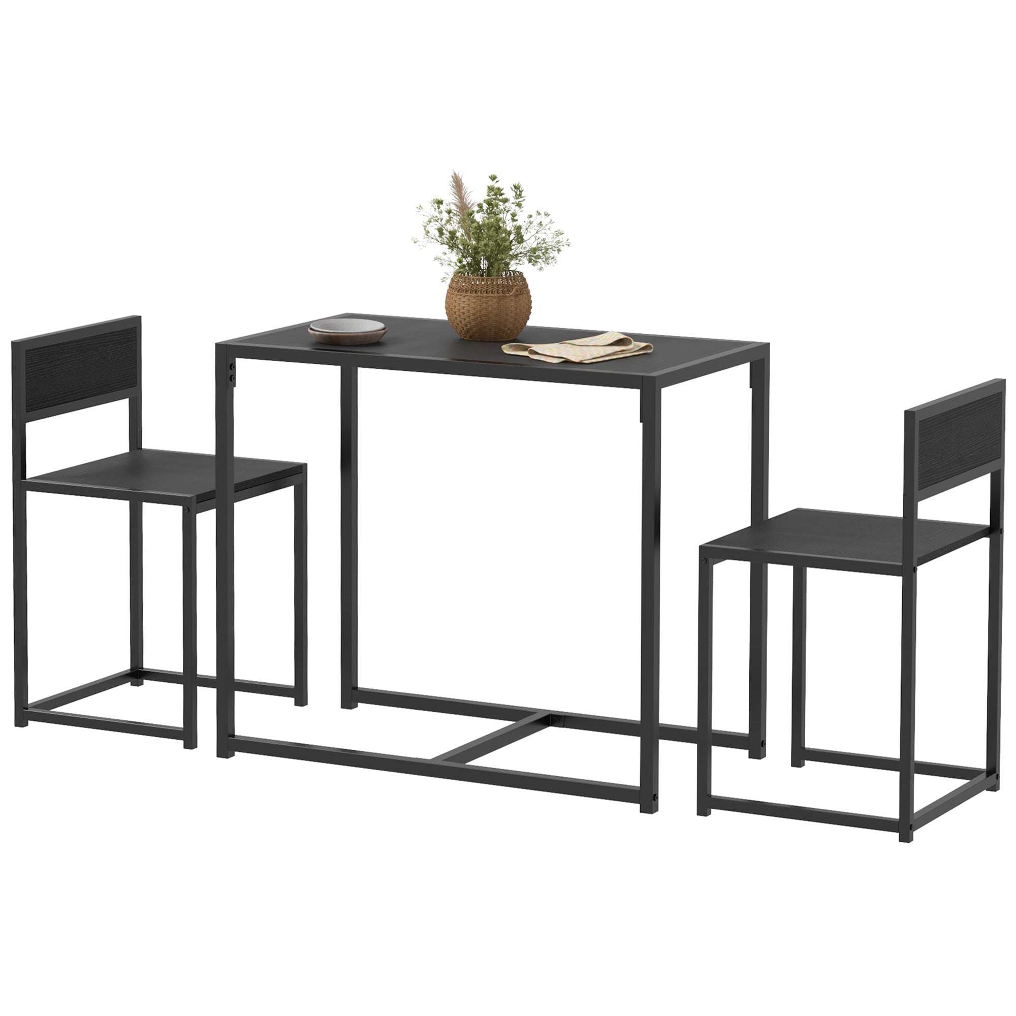 3-Piece Dining Room Set, Industrial Kitchen Rectangular Table & 2 Dining Chairs, Black