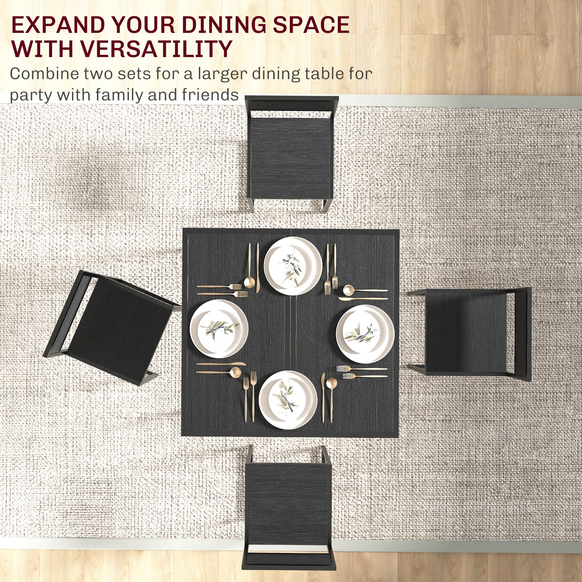 3-Piece Dining Room Set, Industrial Kitchen Rectangular Table & 2 Dining Chairs, Black