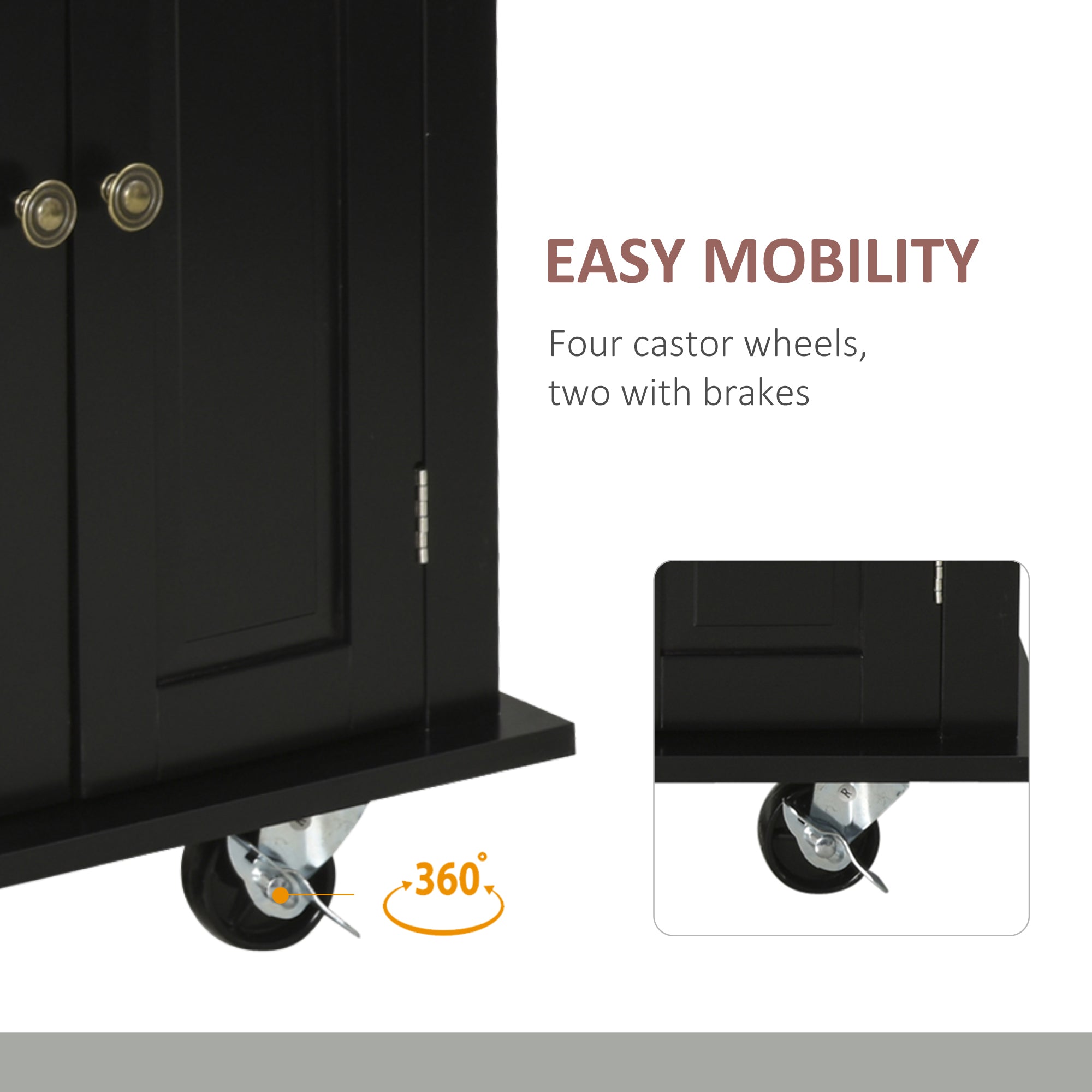 Kitchen Island on Wheels, Rolling Cart w/ Rubberwood Top, Spice Rack & Drawers, Black