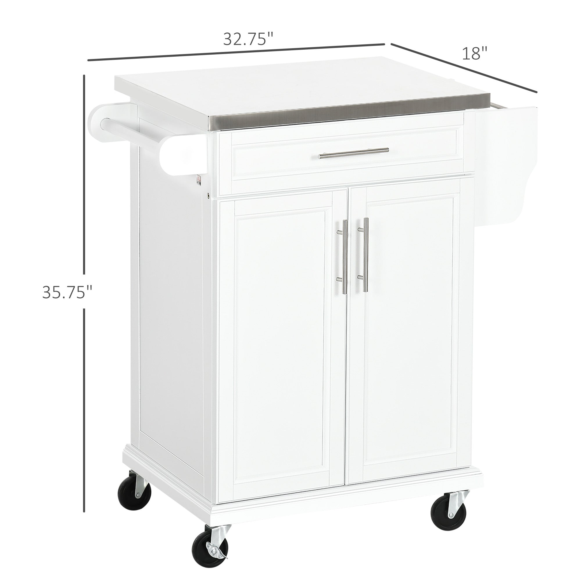 Wood Kitchen Island Cart Storage Box Cabinet Drawer Trolley w/ Stainless Steel