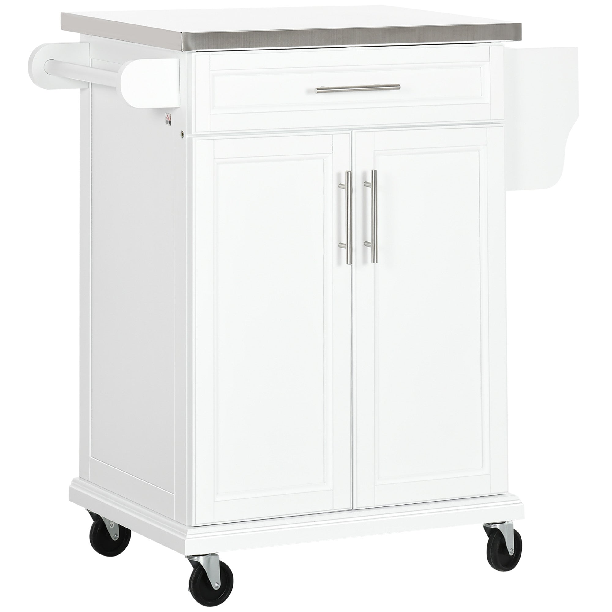 Wood Kitchen Island Cart Storage Box Cabinet Drawer Trolley w/ Stainless Steel