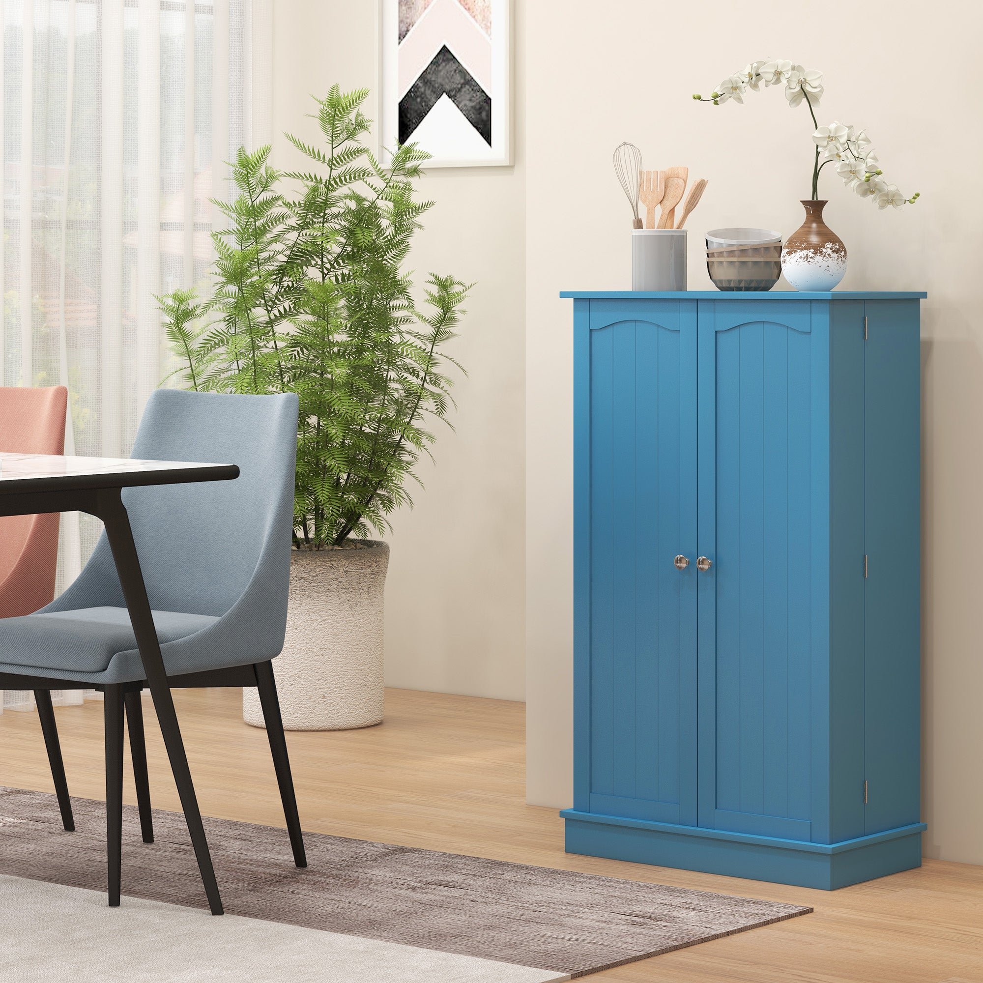 41" Kitchen Pantry Cabinet w/ 12 Door Shelves, Double Doors, 5-tier Shelving, Blue - HOMCOM