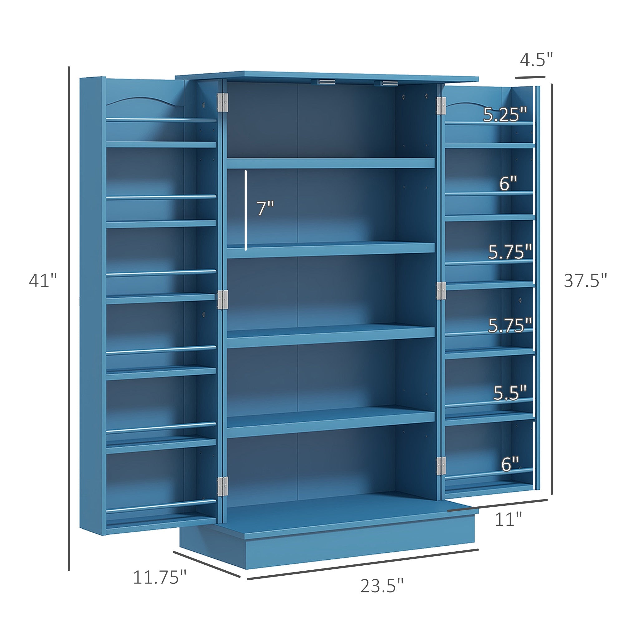 41" Kitchen Pantry Cabinet w/ 12 Door Shelves, Double Doors, 5-tier Shelving, Blue - HOMCOM