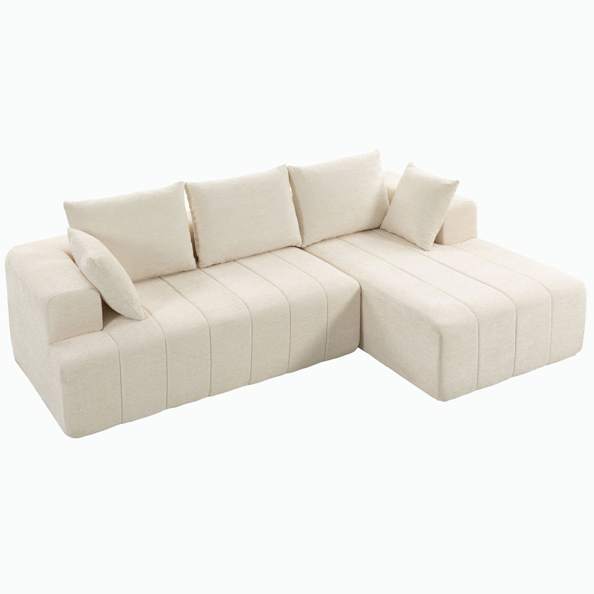 101" Modular Sectional Sofa with Chaise, Chenille Boneless Cloud Sofa Bed, 3 Seater L-Shaped Couch with Spring Cushion, Wide and Deep Seat, Wide Arms, No Assembly, Beige