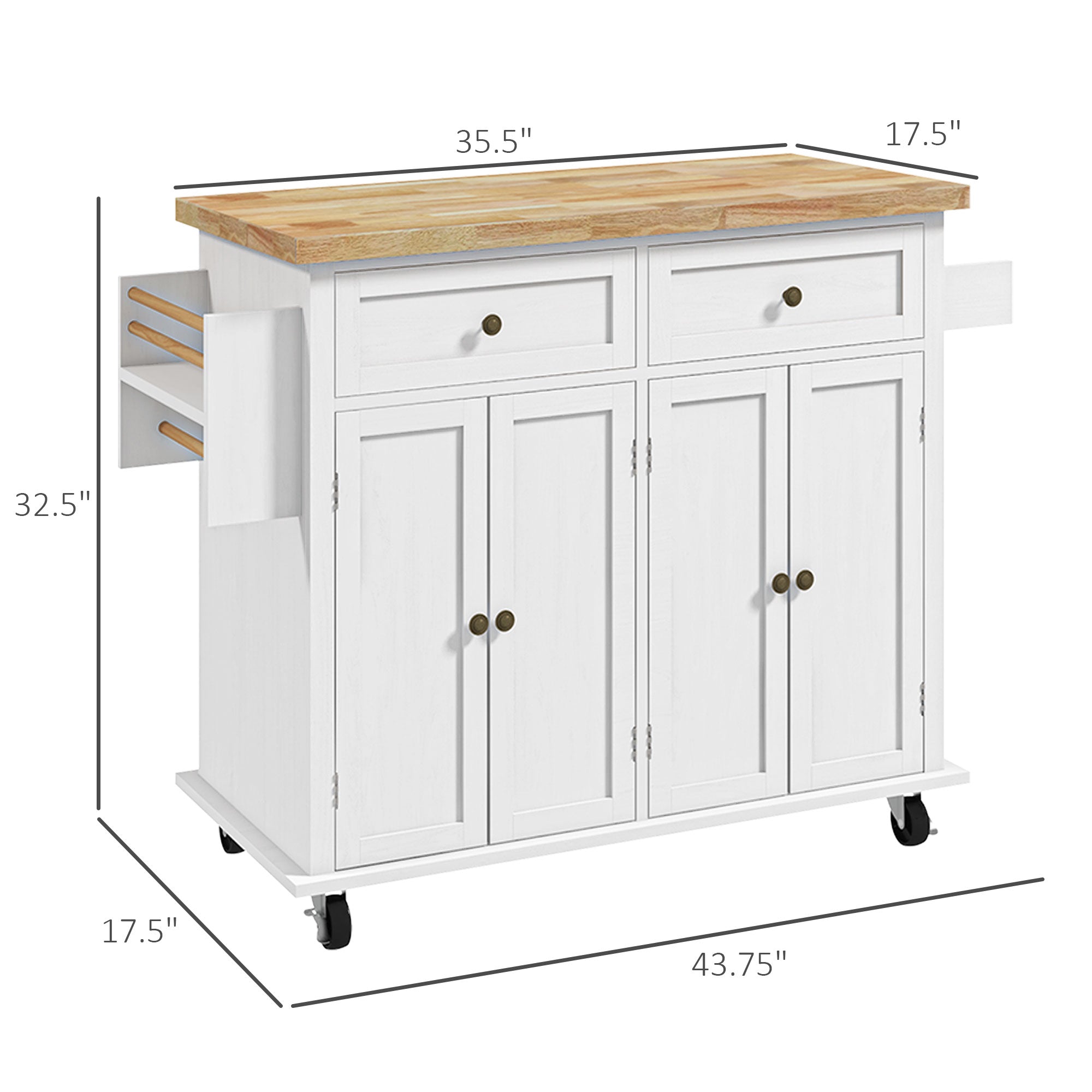 Modern Rolling Kitchen Island Cart with Spice Rack Distressed White