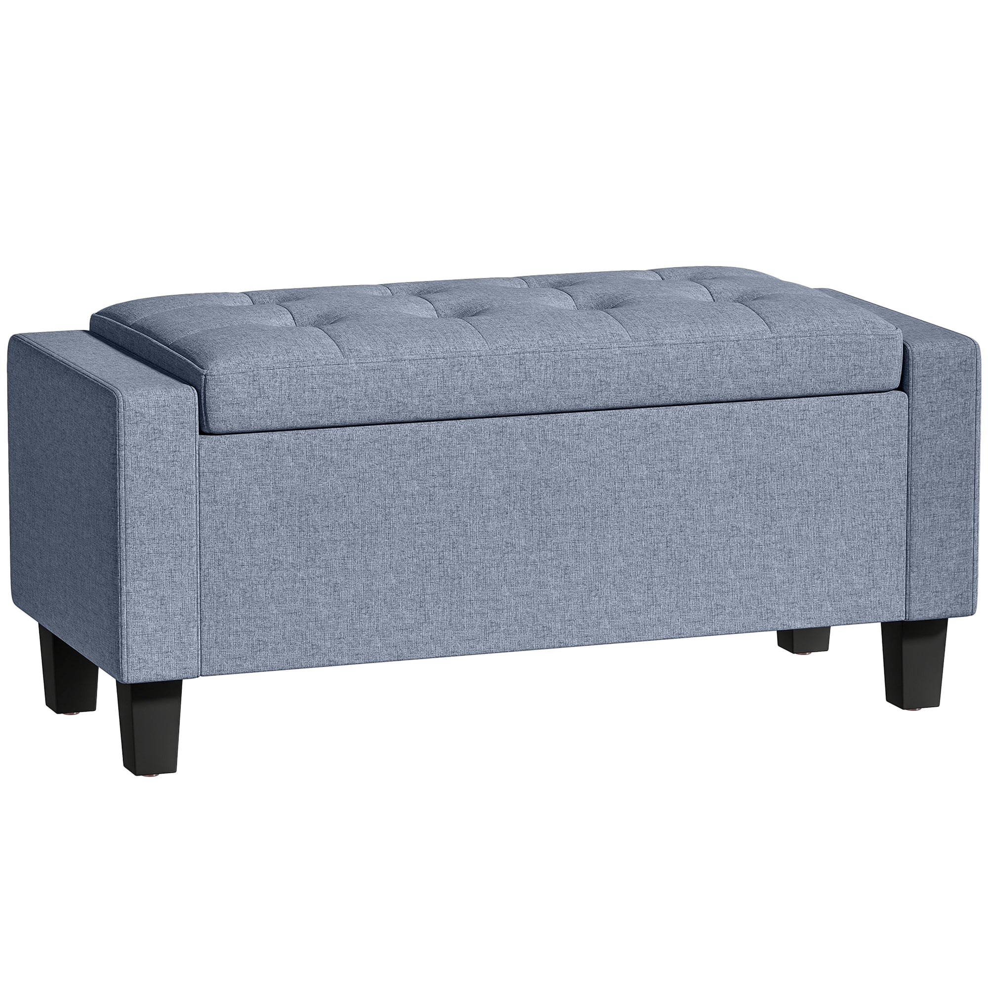 36.6" Tufted Fabric Rectangular Storage Ottoman, Sitting Bench with Armrests and Wooden Legs, Holds up to 528 lbs, for Entryway, Living Room, Bedroom, Dark Gray