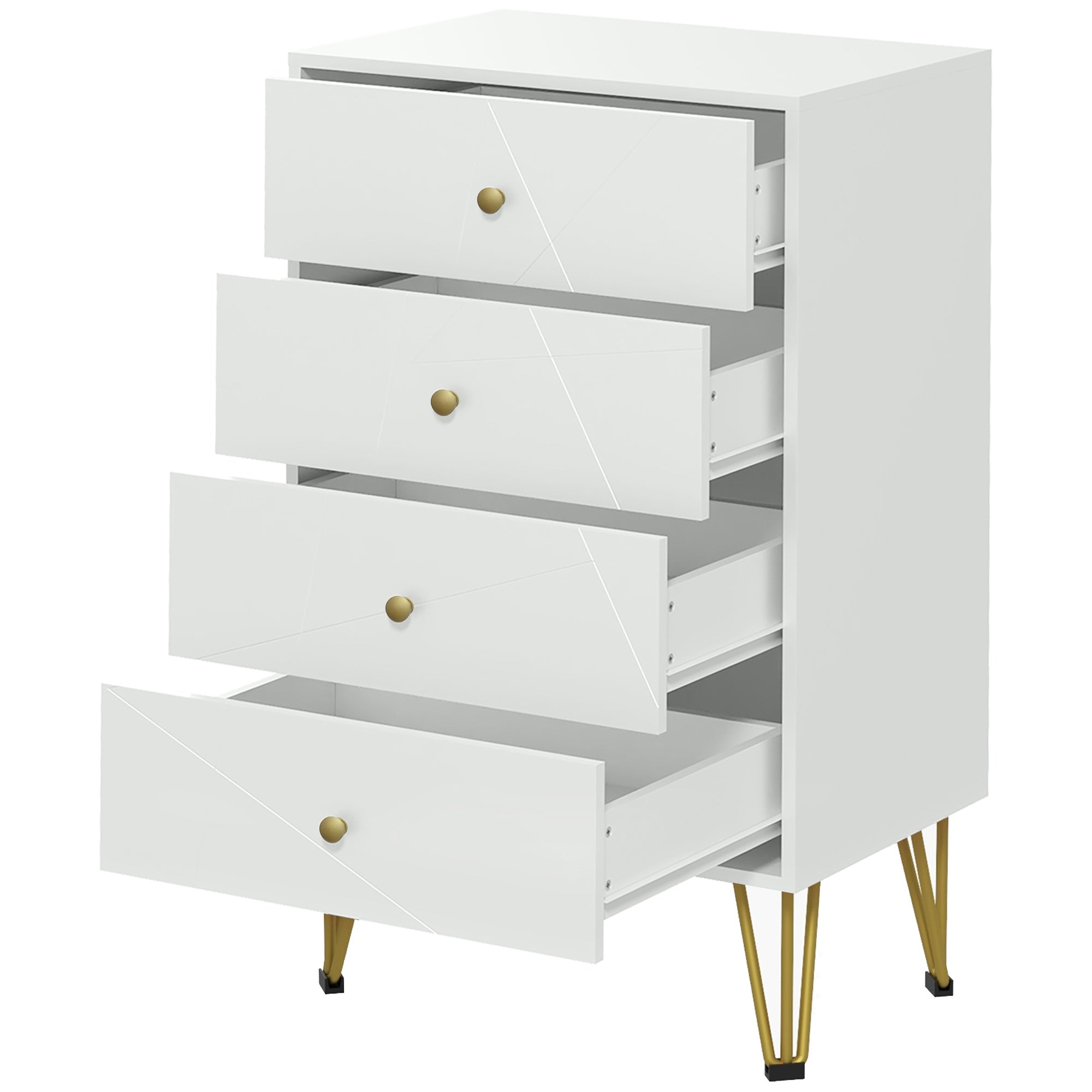 HOMCOM Bedroom Chest of Drawers, Tallboy 4-Drawer Dresser, Modern Storage Drawer Unit with Hairpin Legs, White