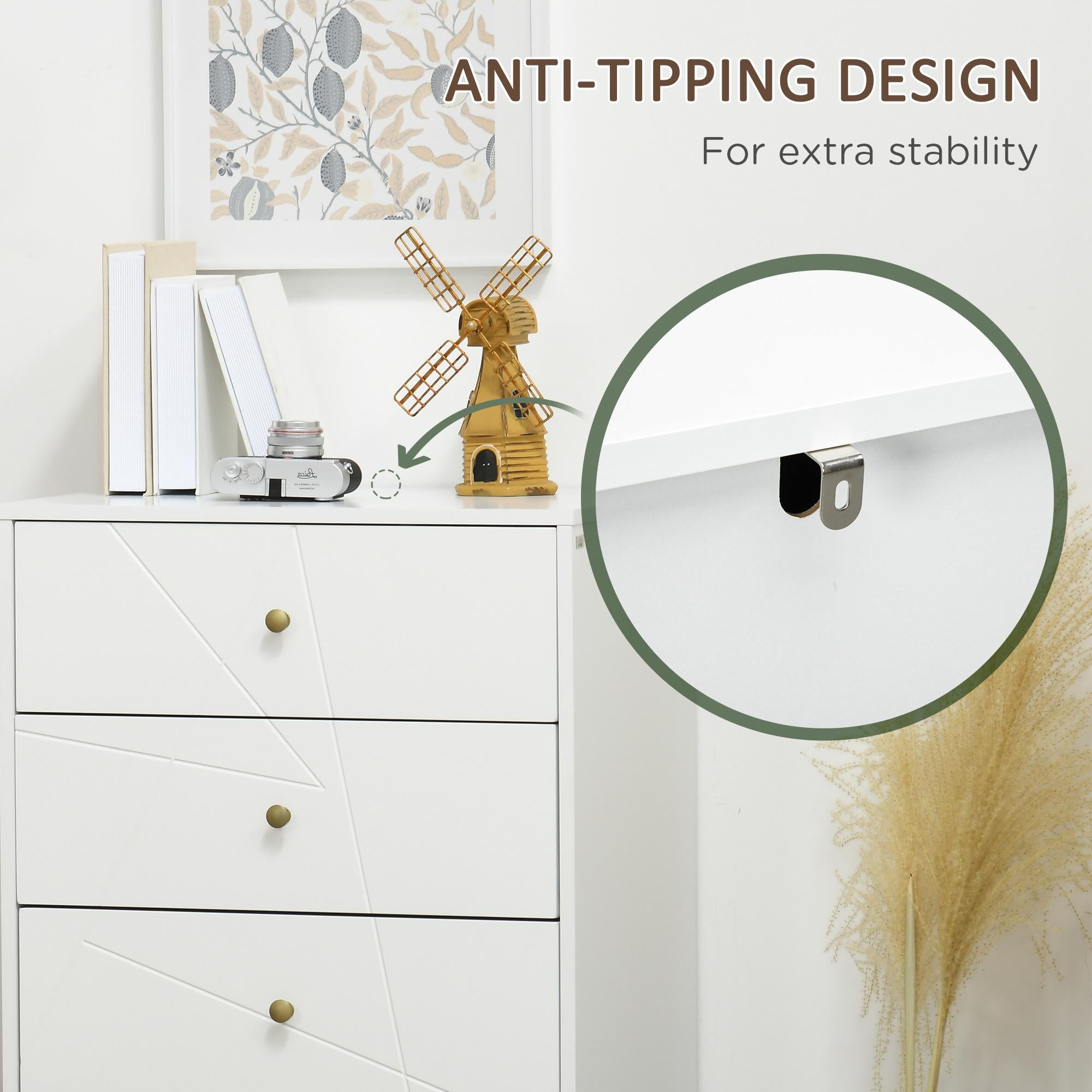 HOMCOM Bedroom Chest of Drawers, Tallboy 4-Drawer Dresser, Modern Storage Drawer Unit with Hairpin Legs, White