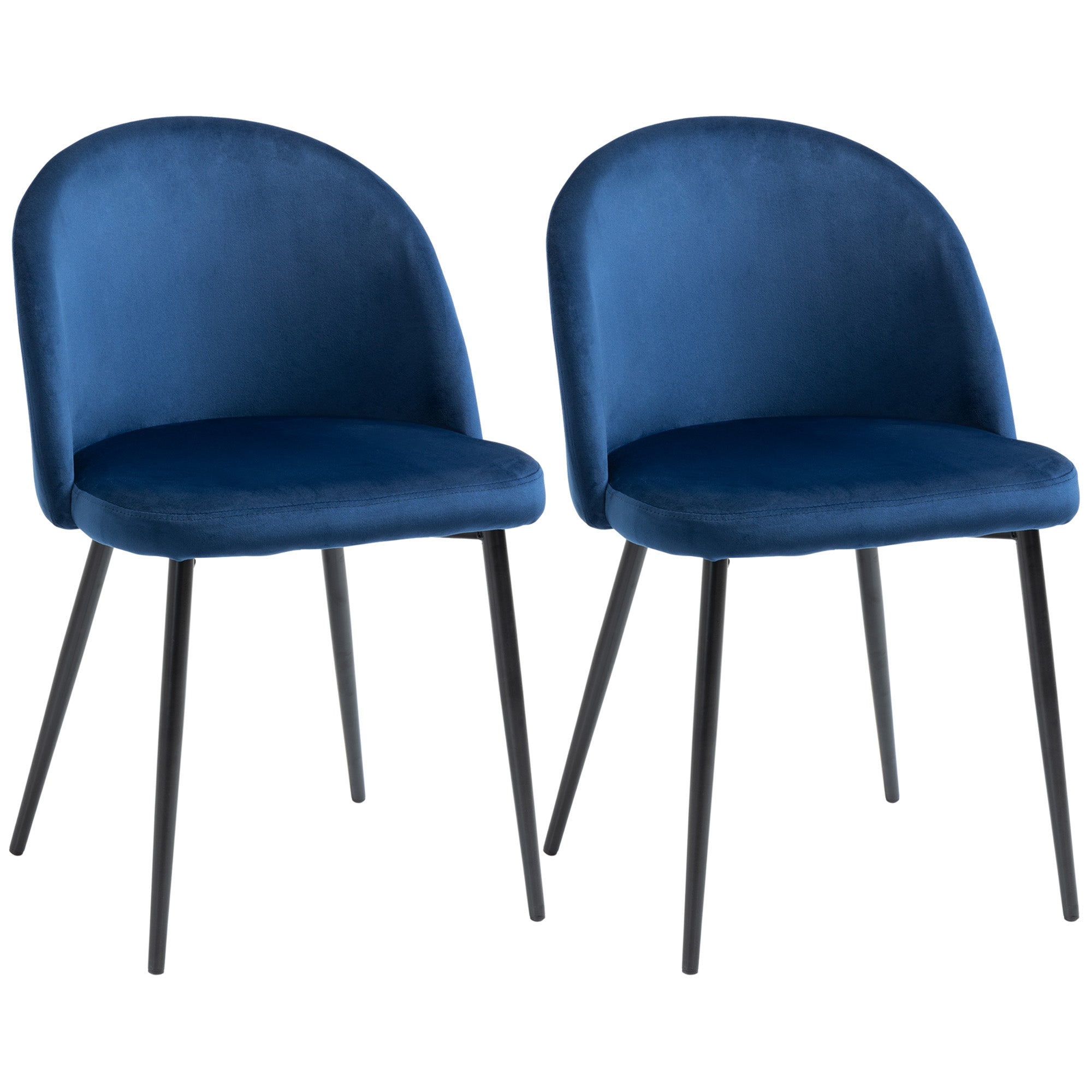 HOMCOM Modern Dining Chairs Set of 2, Mid-Back Velvet Upholstered Kitchen Chairs, Side Chair for Living Room, Dining Room, Dark Blue