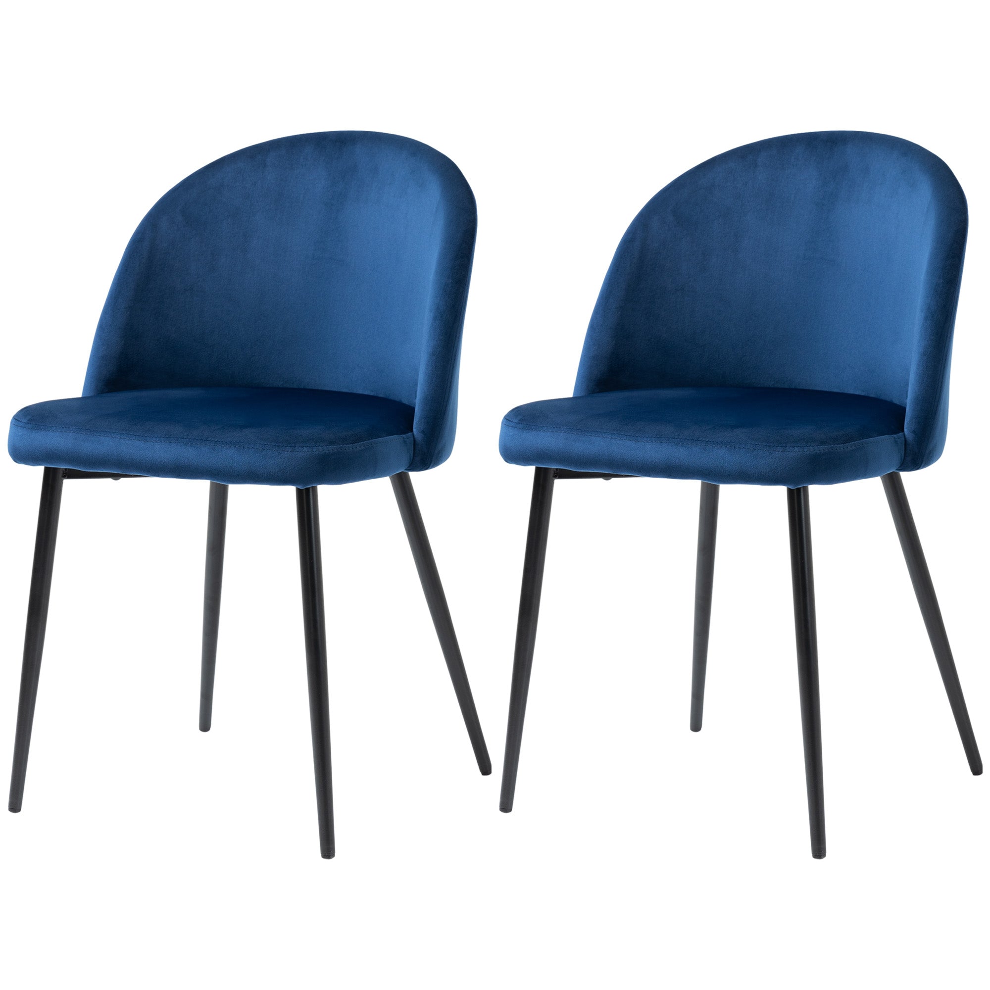 HOMCOM Modern Dining Chairs Set of 2, Mid-Back Velvet Upholstered Kitchen Chairs, Side Chair for Living Room, Dining Room, Dark Blue