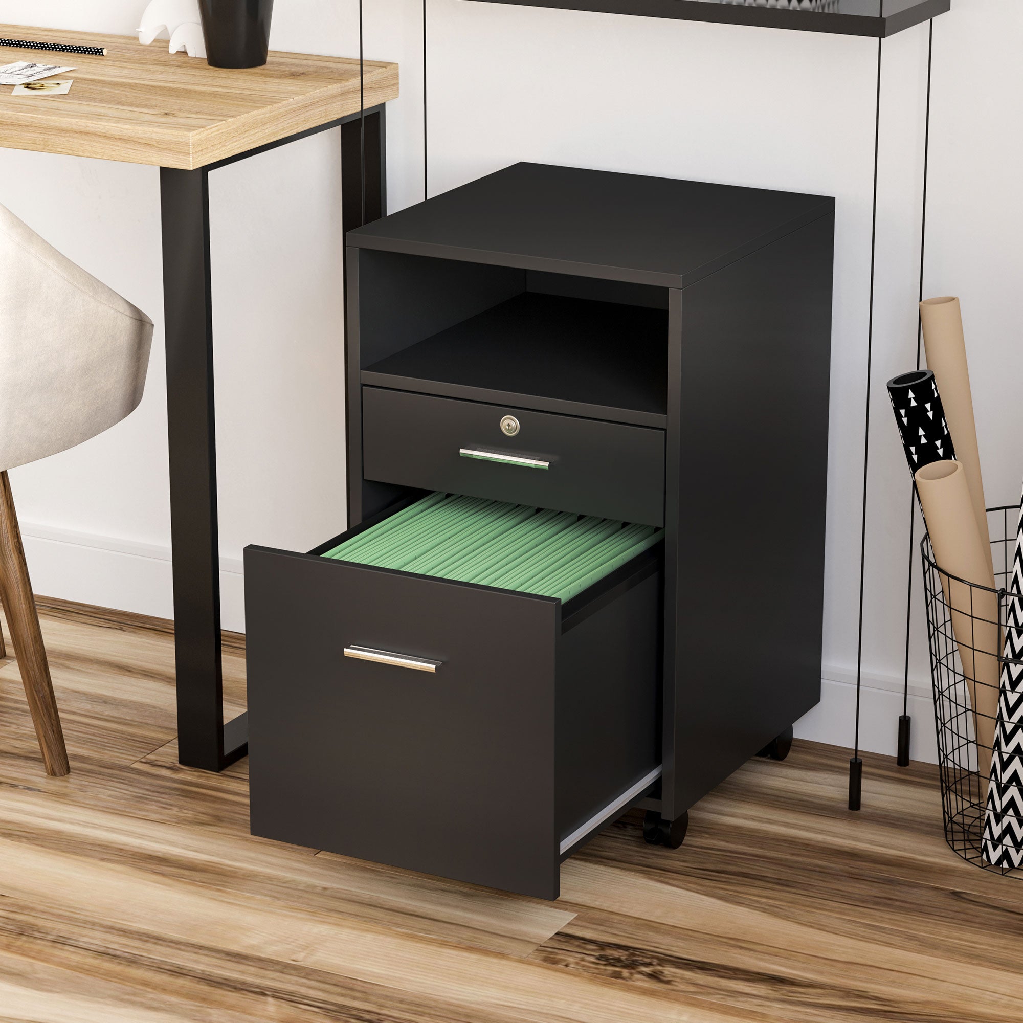 Vinsetto Mobile File Cabinet Lockable Storage Unit Cupboard for A4 Letter Home Filing Furniture for Office, Bedroom and Living Room, 39x40x65cm, Black