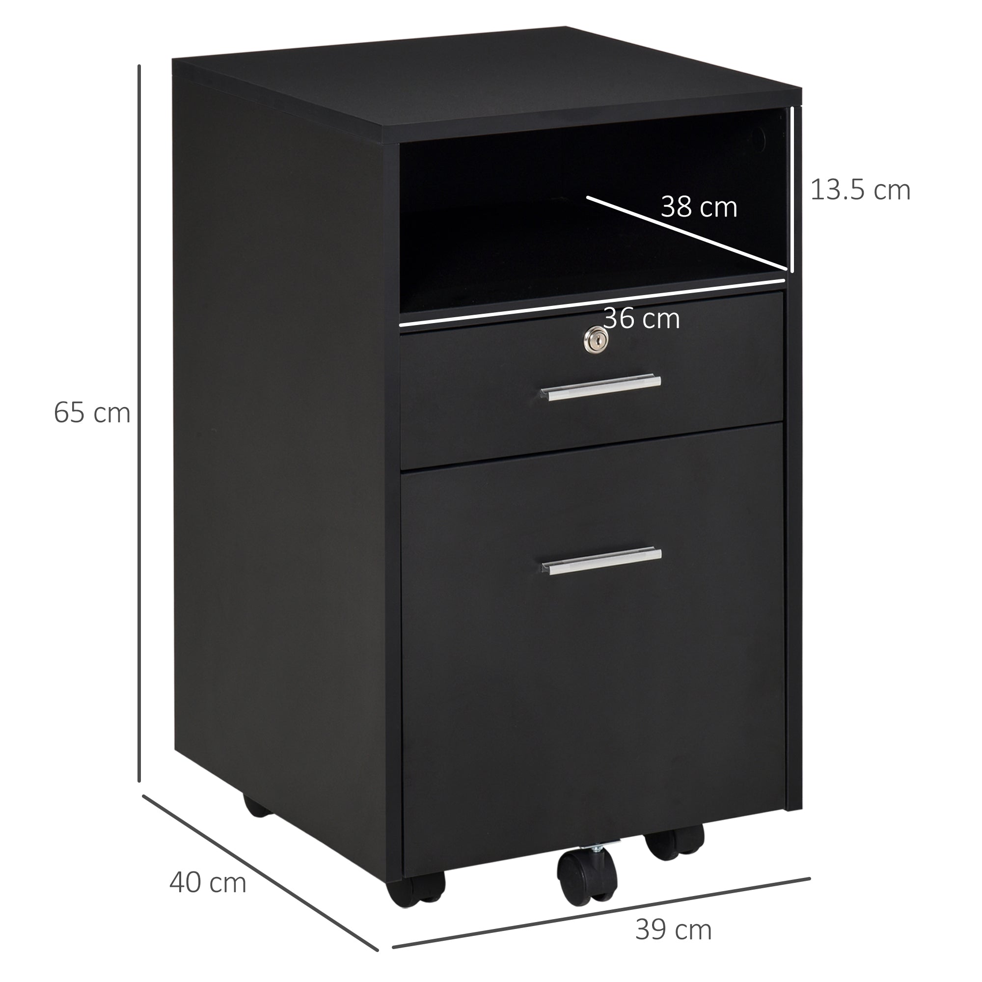 Vinsetto Mobile File Cabinet Lockable Storage Unit Cupboard for A4 Letter Home Filing Furniture for Office, Bedroom and Living Room, 39x40x65cm, Black