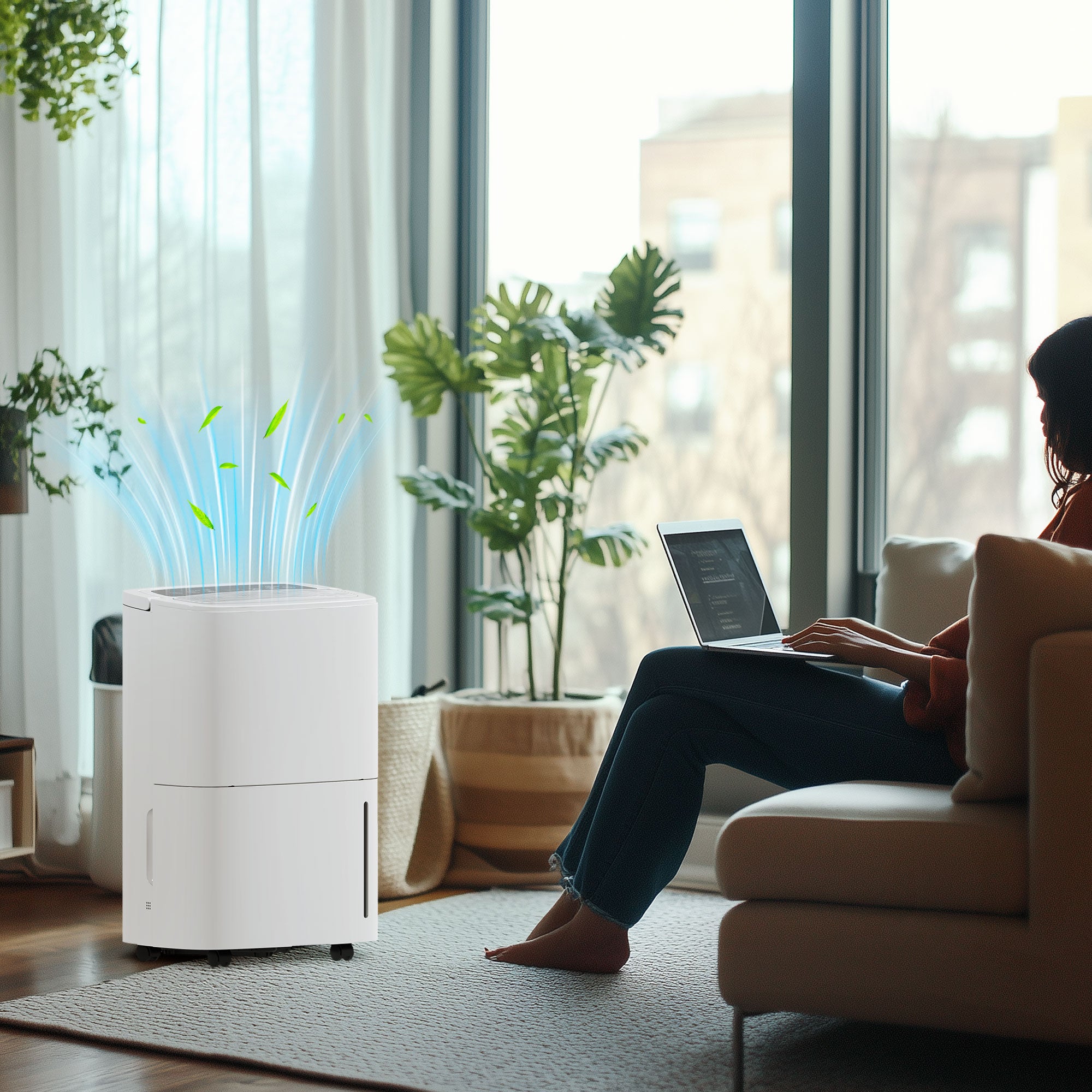 HOMCOM 20L/Day Dehumidifier with Continuous Drainage, 5L Water Tank, 24H Timer, Digital Humidity Display, Humidity Light, Dehumidifier for Home Damp, Bedroom, Condensation, Mould, Laundry Drying