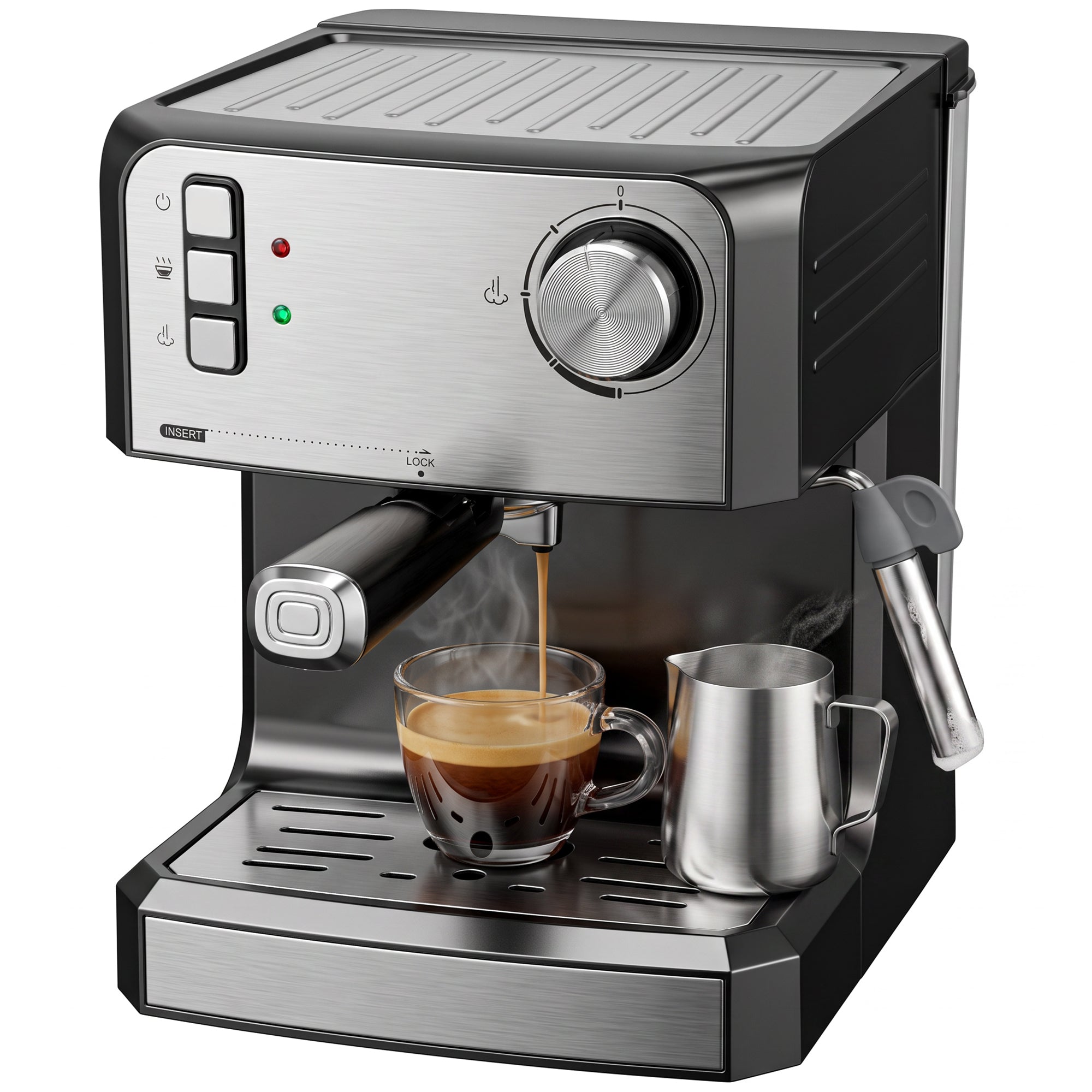 Espresso Machine with Milk Frother Wand, 1.6 L Water Tank, 850W Semi Automatic 20 Bar Coffee Machine, Latte and Cappuccino Maker with Double Shot, Hot Water, Cup Warming, Black and Silver