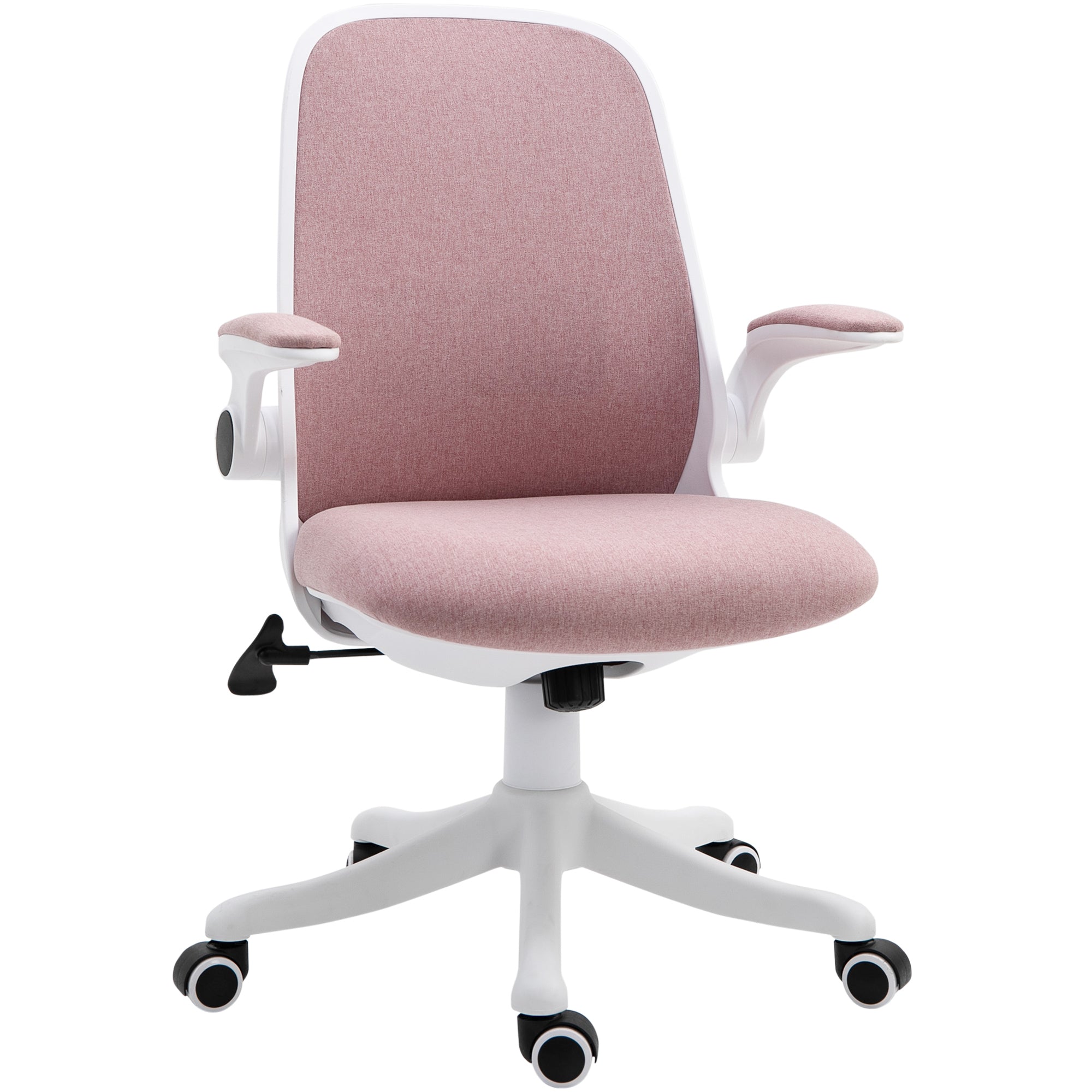 Vinsetto Office Chair 360Β° Swivel Task Desk Breathable Fabric Computer Chair with Flip-up Arms and Adjustable Height, Pink