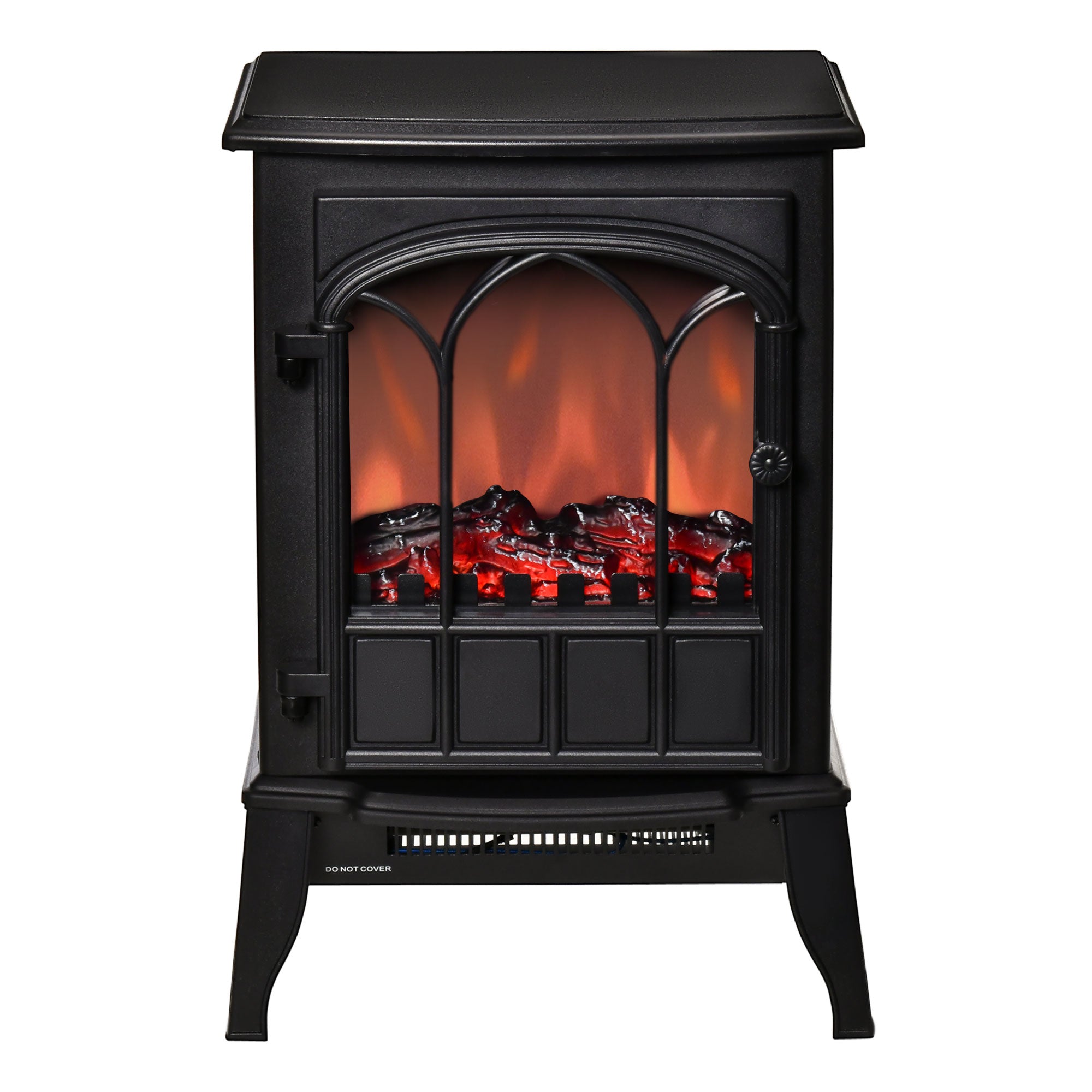 Electric Fireplace Heater, Freestanding Fireplace Stove with Realistic Flame, Adjustable brightness, Overheating Safety System, 750W/1500W Black