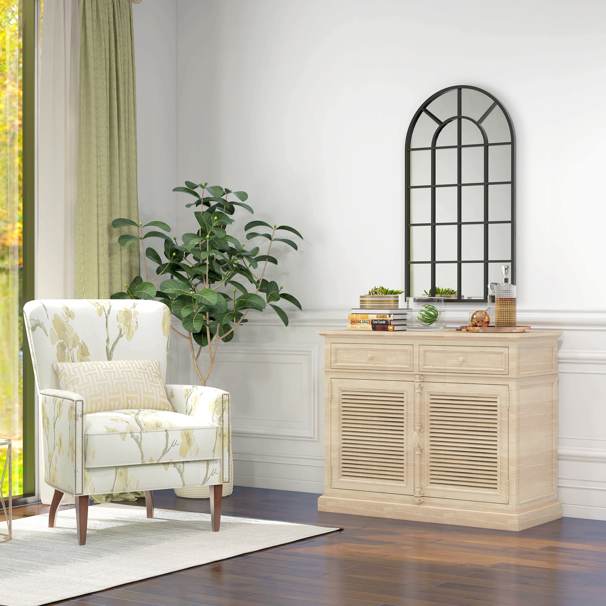 HOMCOM Modern Arched Wall Mirror, 110 x 62 cm Window Mirror for Living Room, Bedroom, Hallway, Black