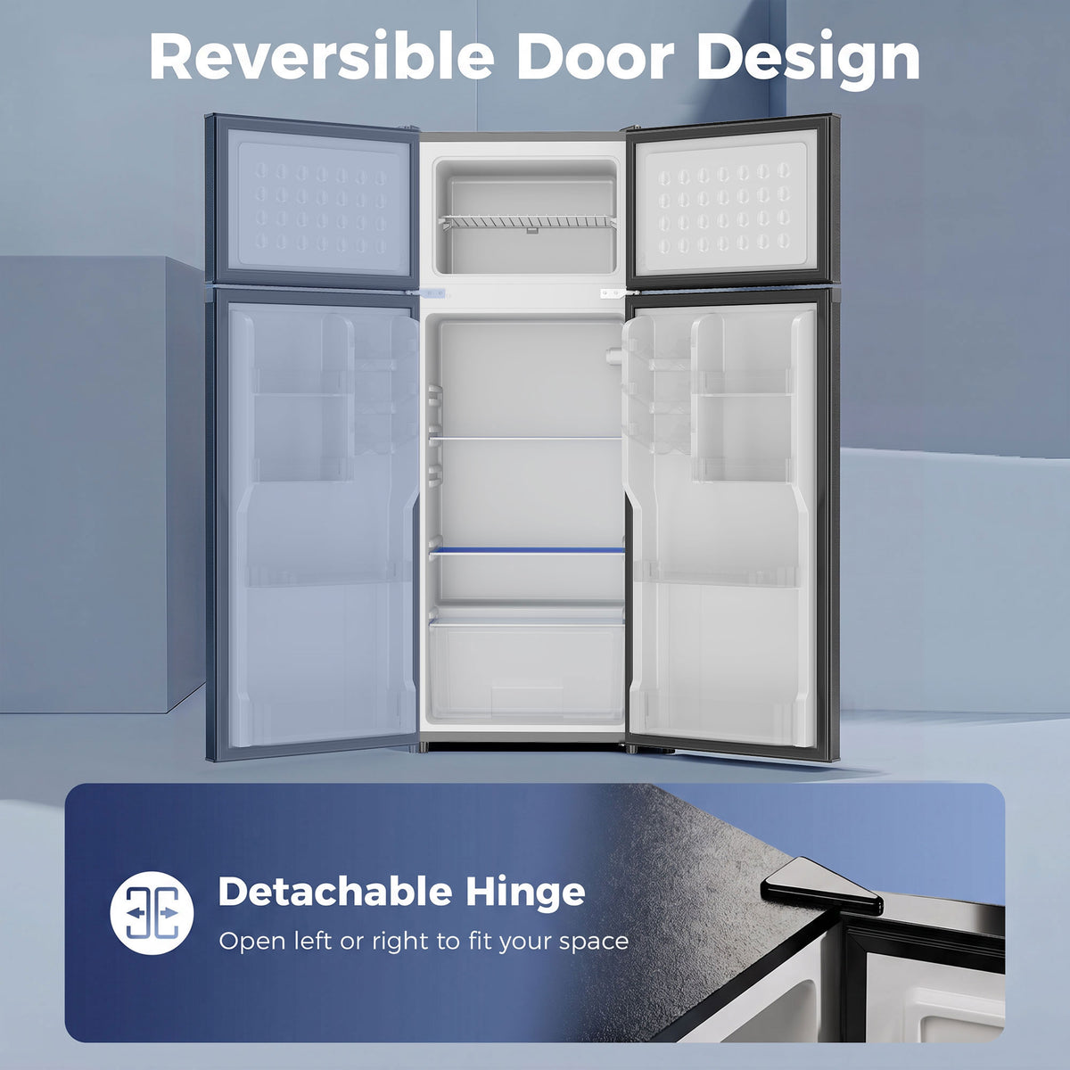 7.7 Cu. Ft. Mini Fridge with Freezer, Double Door Compact Refrigerator with Adjustable Thermostat, Reversible Door, Removable Glass Shelves, Small Refrigerator for Bedroom, Office, Dorm