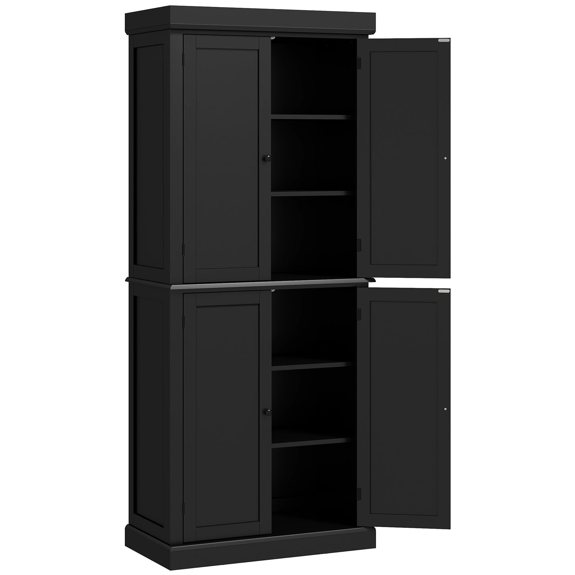 72" Freestanding Kitchen Pantry Storage Cabinet w/ Doors and Shelves, Black