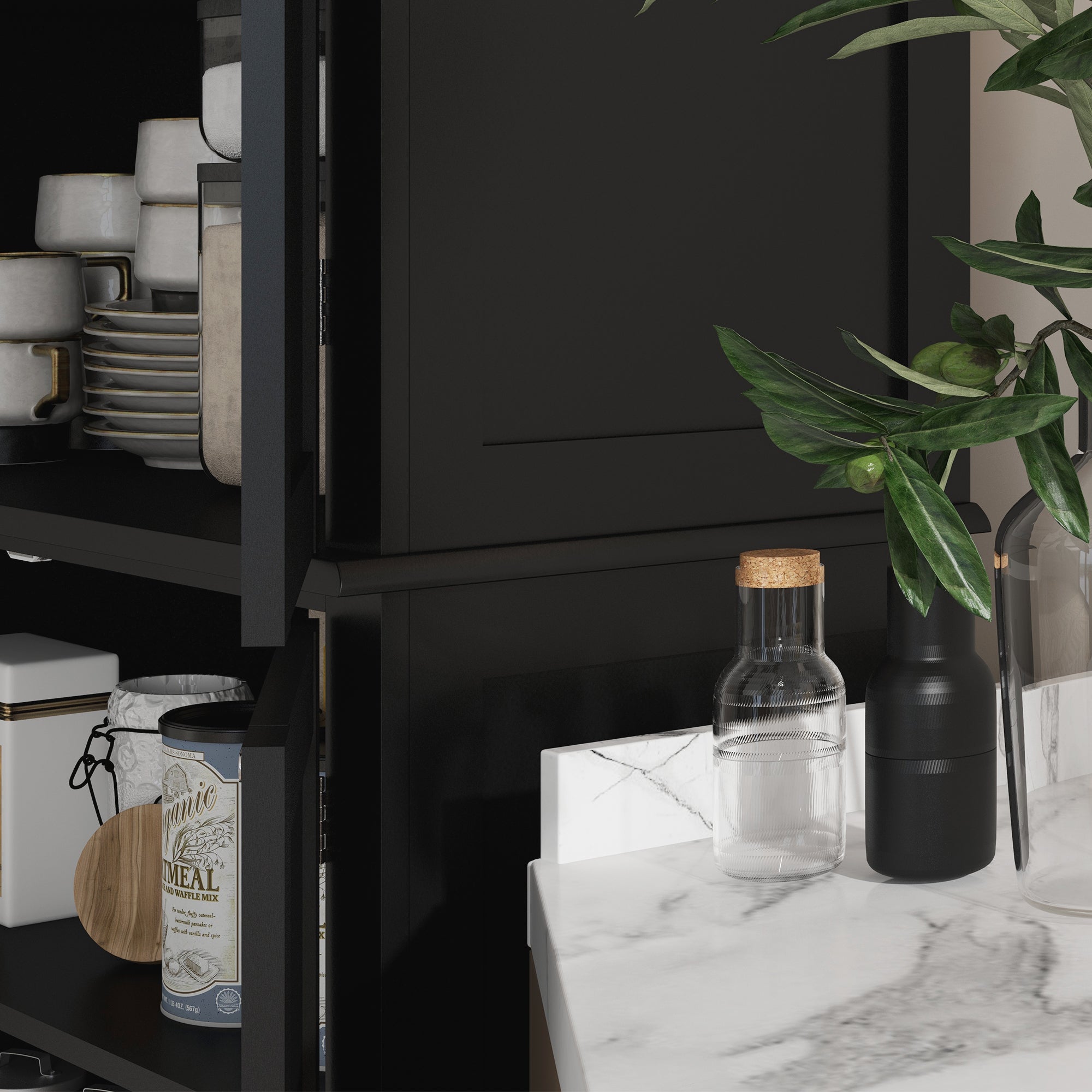 72" Freestanding Kitchen Pantry Storage Cabinet w/ Doors and Shelves, Black