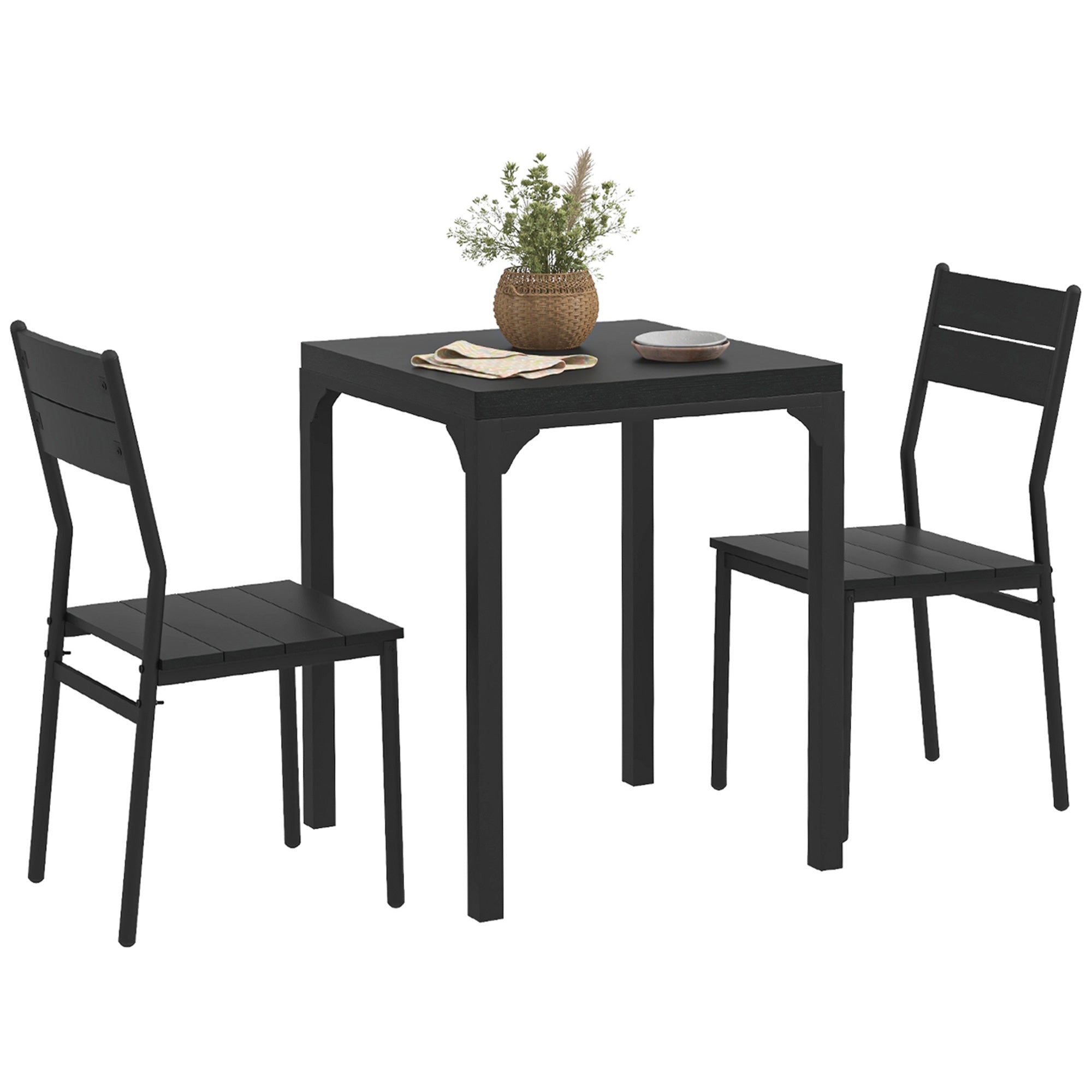 3 Piece Dining Room Set for 2, Dining Table Set for Breakfast Nook, Space Saving, Black