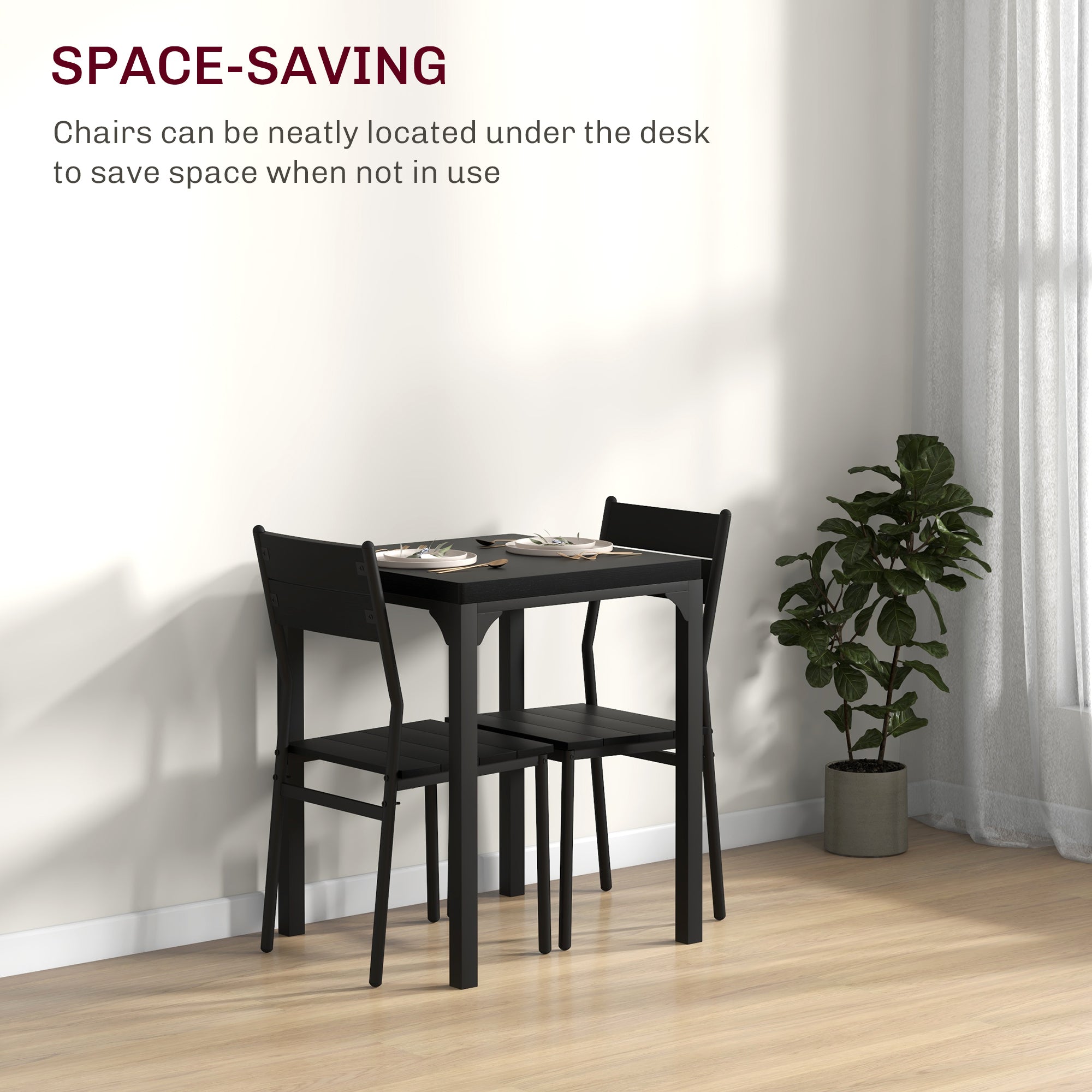3 Piece Dining Room Set for 2, Dining Table Set for Breakfast Nook, Space Saving, Black