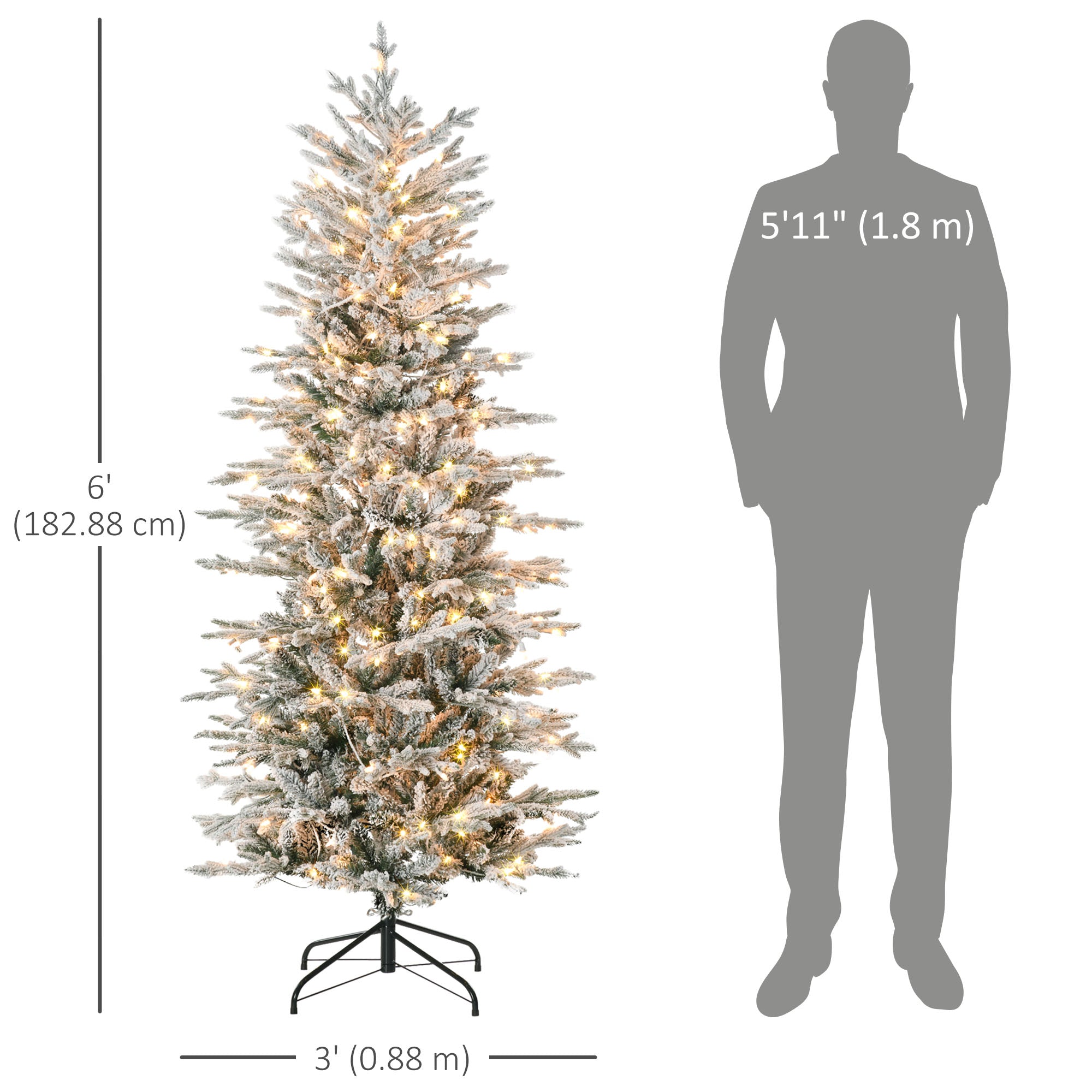 6ft Tall Prelit Arctic Fir Artificial Christmas Tree Xmas Tree with 636 Snow Flocked Branches, 250 Warm White UL Listed Clear Lights, Auto Open, Extra Bulb
