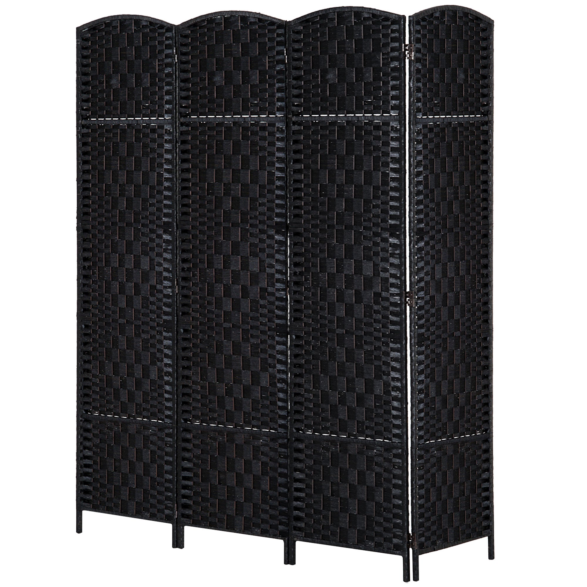 HOMCOM 4 Panels Room Divider, 6 Ft Tall Indoor Portable Folding Privacy Screens, Hand-Woven Double Hinged Freestanding Partition Wall Divider for Home Office, Black