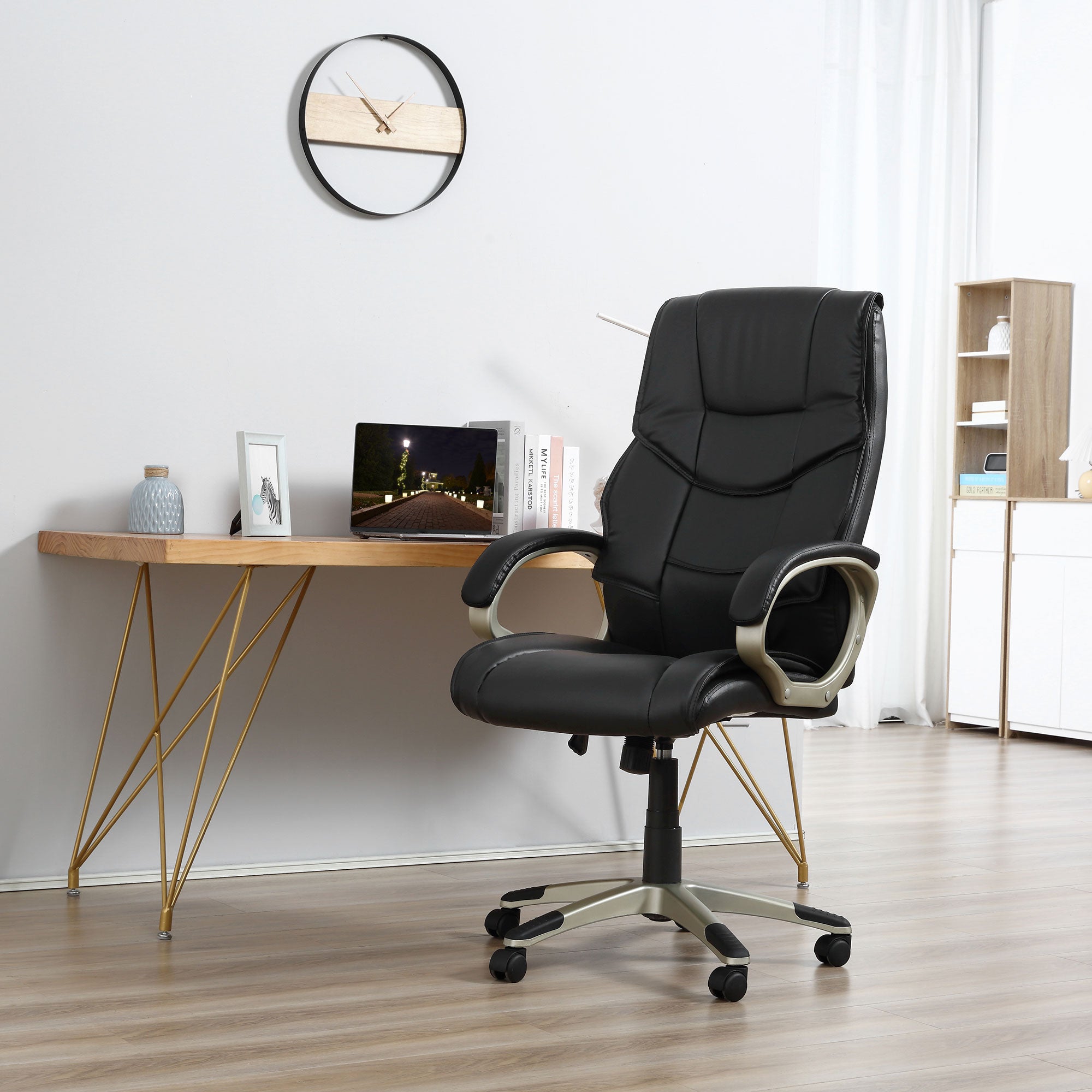 HOMCOM High Back Computer Office Chair Faux Leather Swivel Desk Chair with Adjustable Height Rocking Function Black