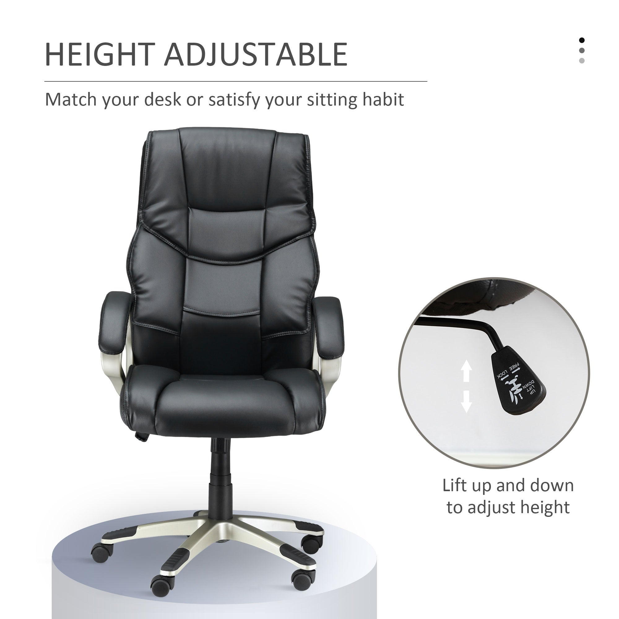 HOMCOM High Back Computer Office Chair Faux Leather Swivel Desk Chair with Adjustable Height Rocking Function Black